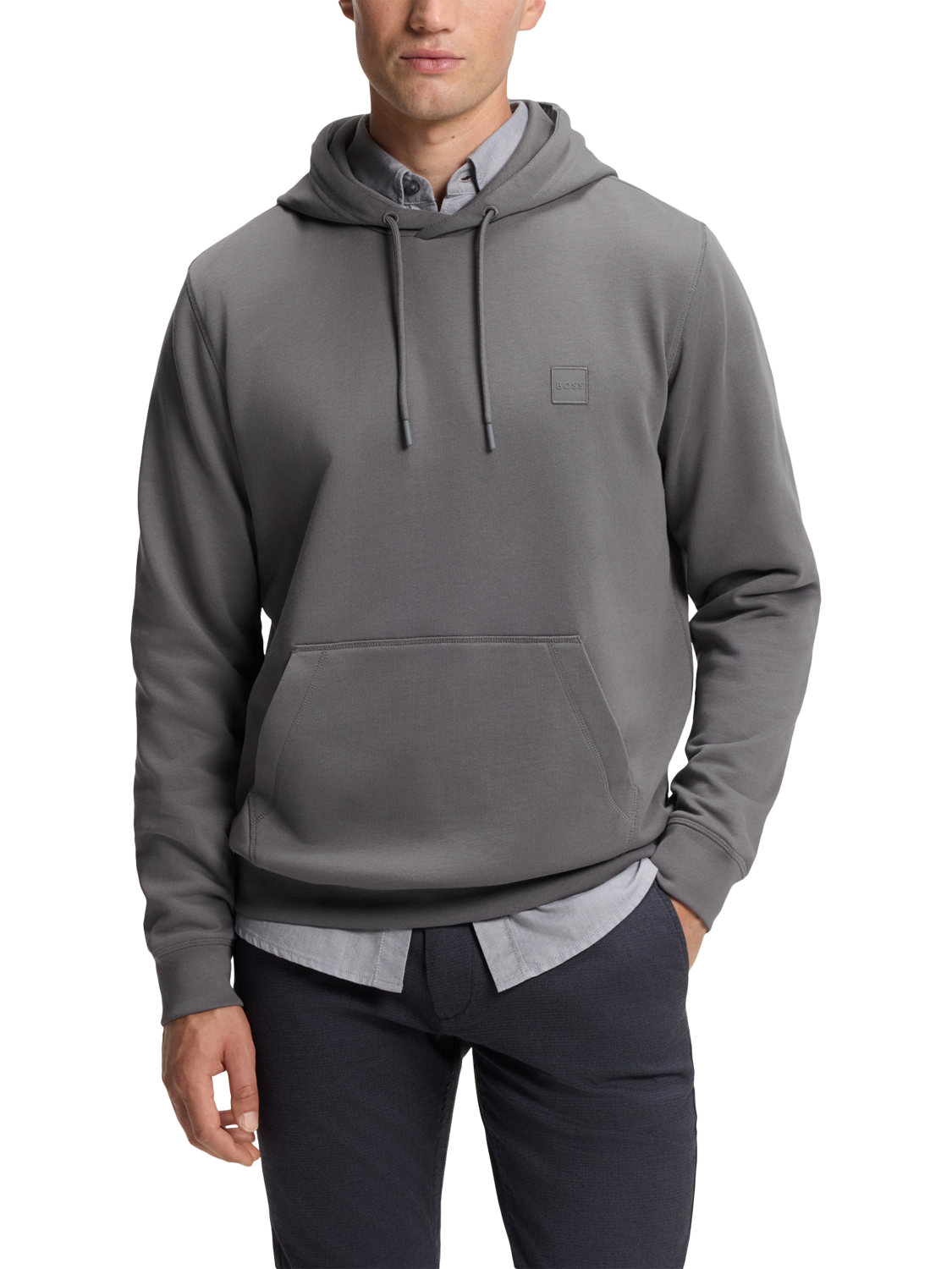 Product image 1 of 5, which shows BOSS Cotton Hoodie, Open Grey, M