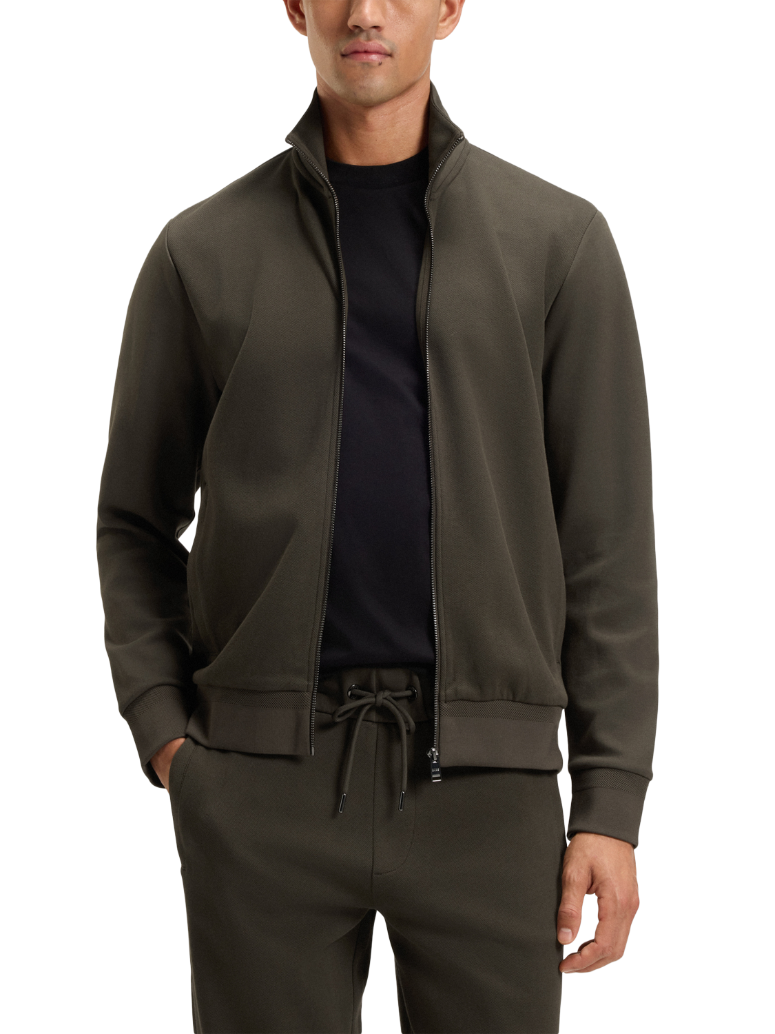 Product image 1 of 5, which shows HUGO BOSS Zip Neck Sweatshirt, Open Green, L