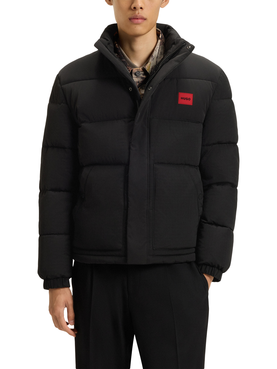 Product image 1 of 6, which shows HUGO BOSS HUGO Zip Front Puffer Jacket, Black, M