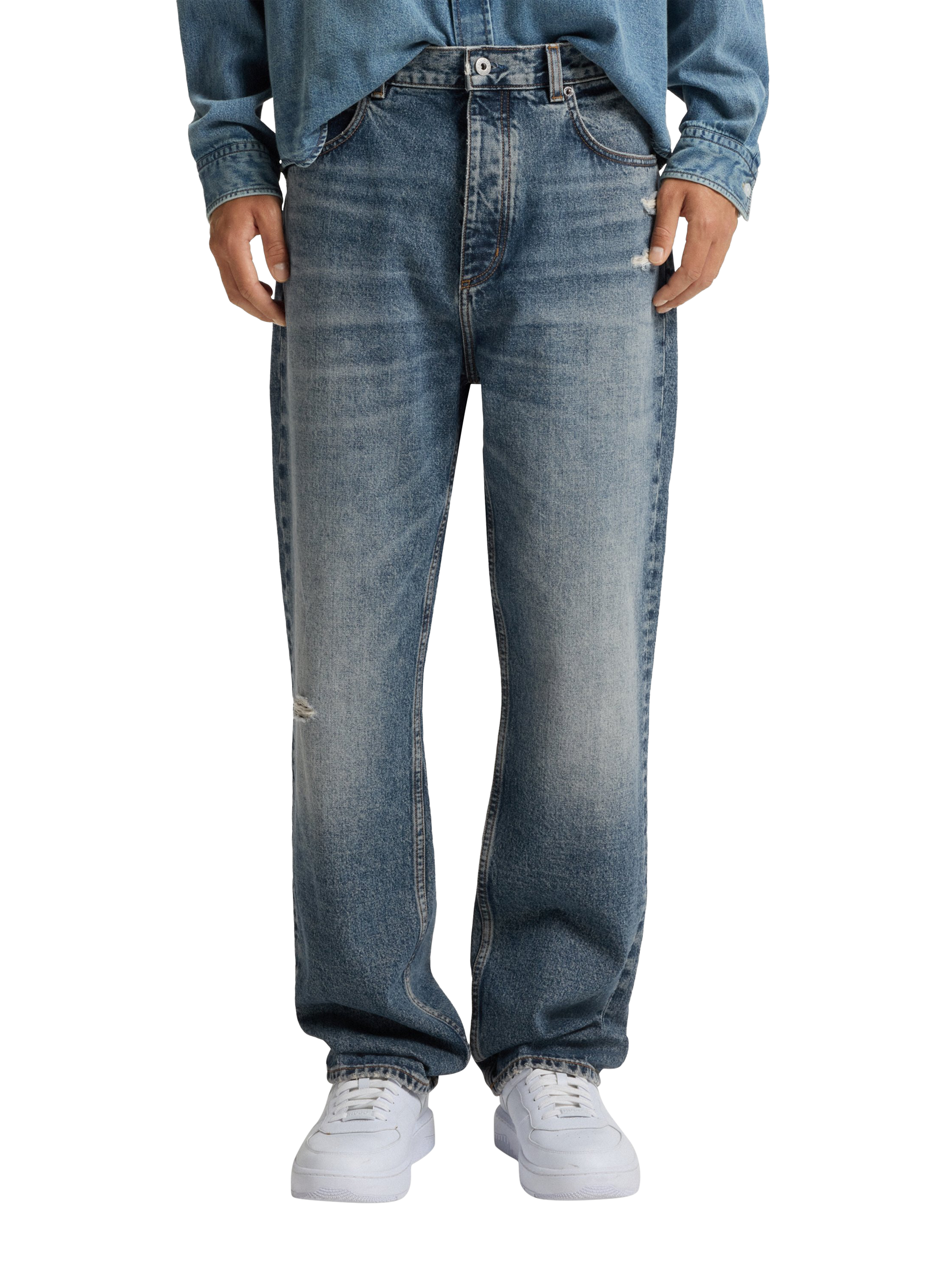 Product image 1 of 6, which shows HUGO BOSS HUGO Baggy Fit Jeans, Medium Blue, 36L