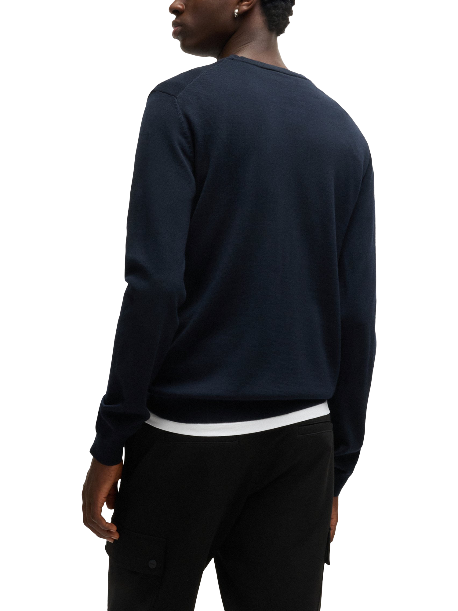 Product image 2 of 5, which shows HUGO BOSS Wool Round Neck Jumper, Navy, S