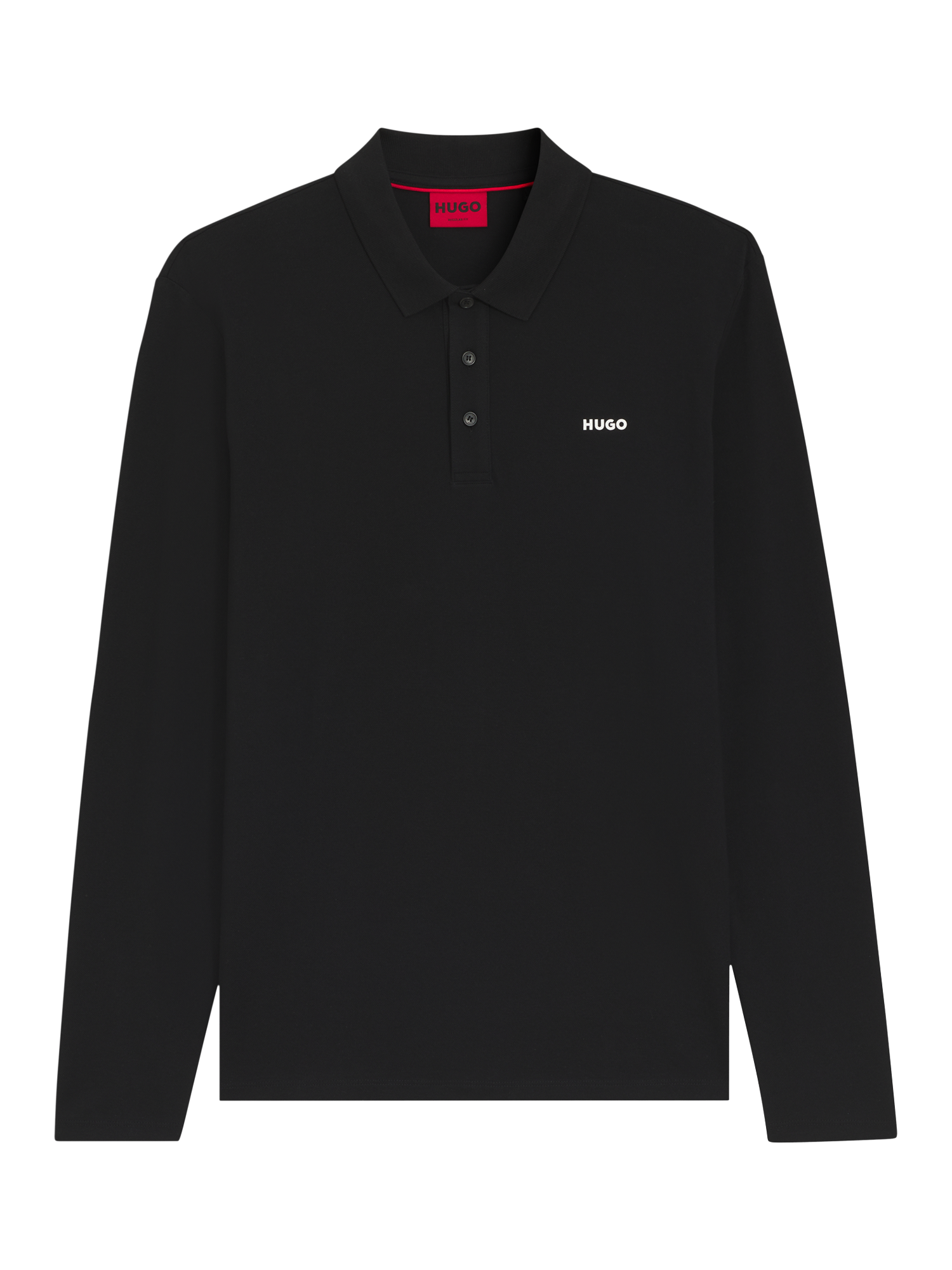 Product image 4 of 5, which shows HUGO Cotton Regular Fit Long Sleeve Polo Shirt, Black, XS