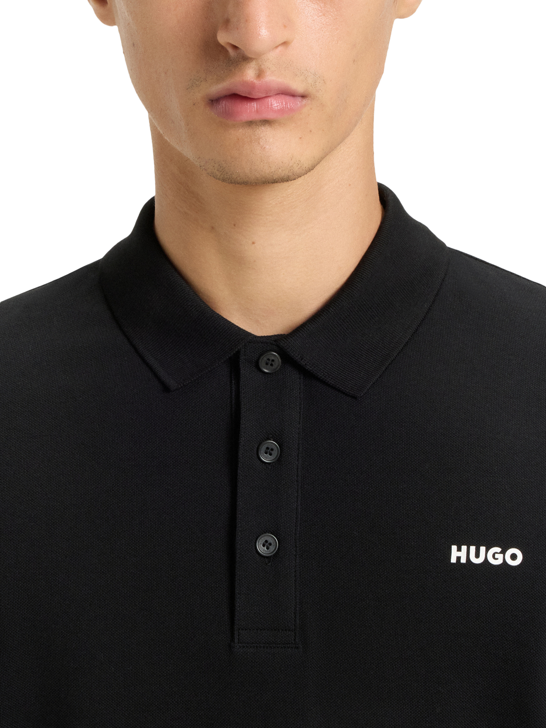 Product image 5 of 5, which shows HUGO Cotton Regular Fit Long Sleeve Polo Shirt, Black, XS