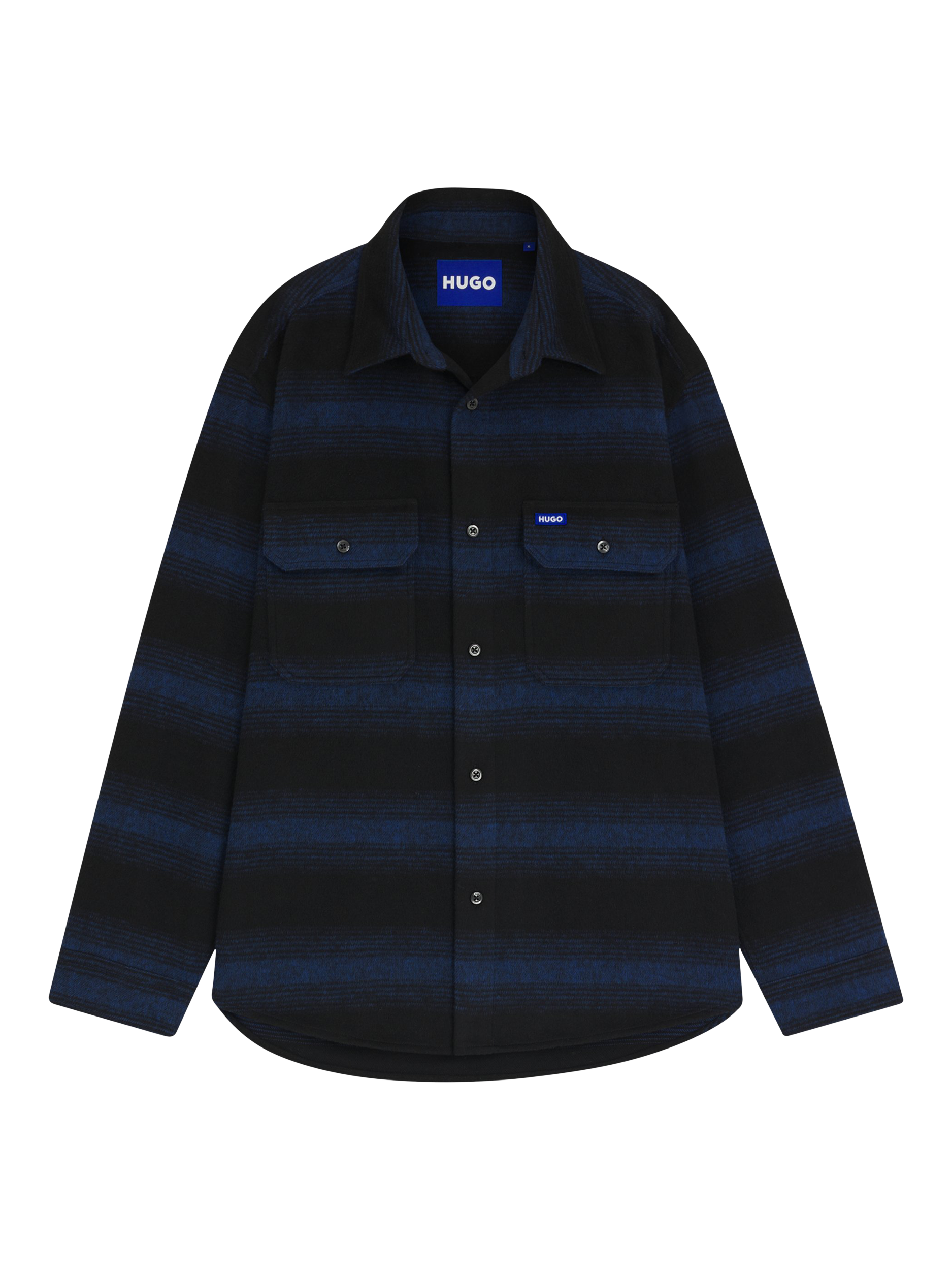 Product image 4 of 6, which shows HUGO Wool Blend Loose Fit Check Shirt, Open Blue, M