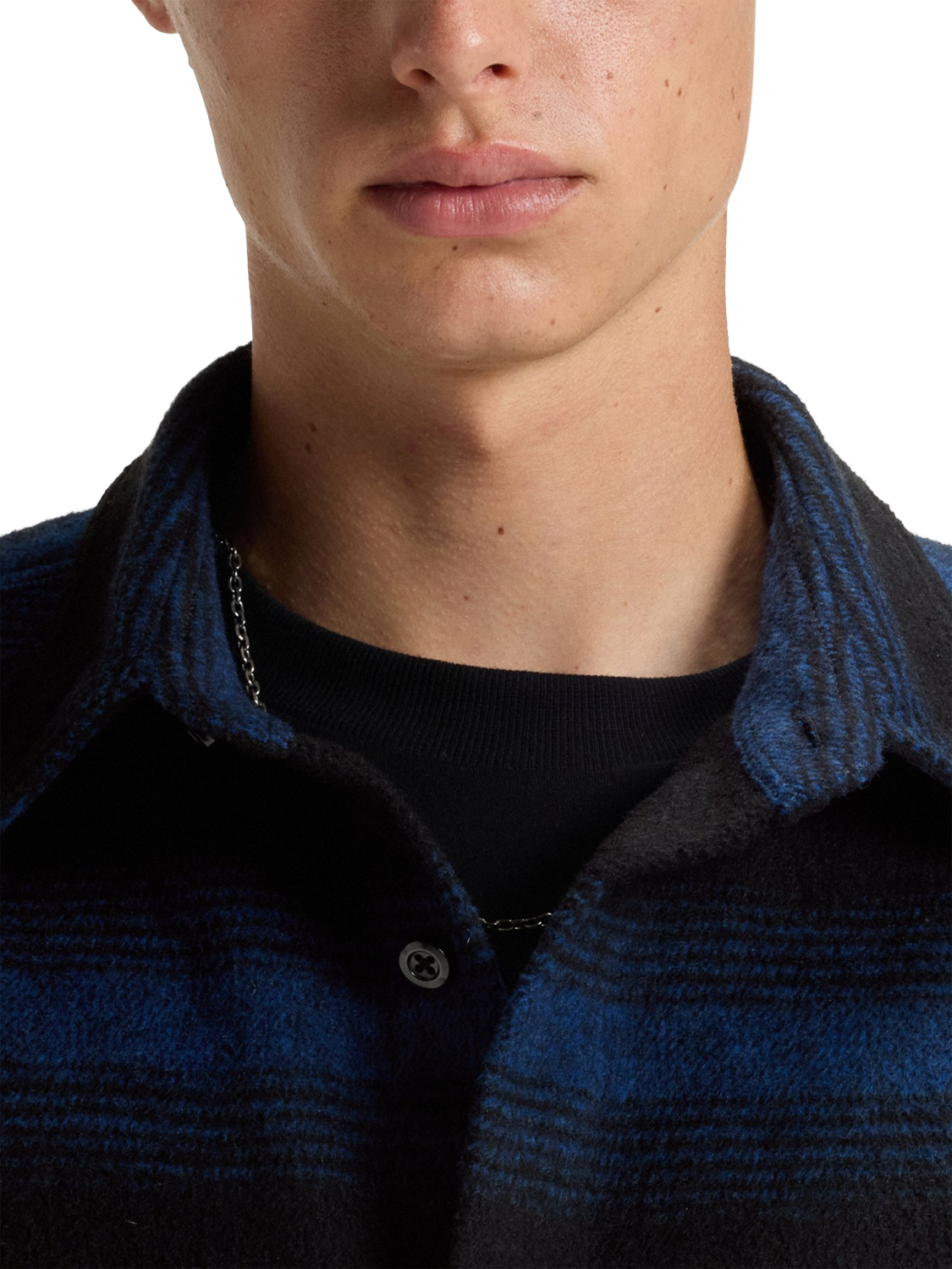 Product image 6 of 6, which shows HUGO Wool Blend Loose Fit Check Shirt, Open Blue, M