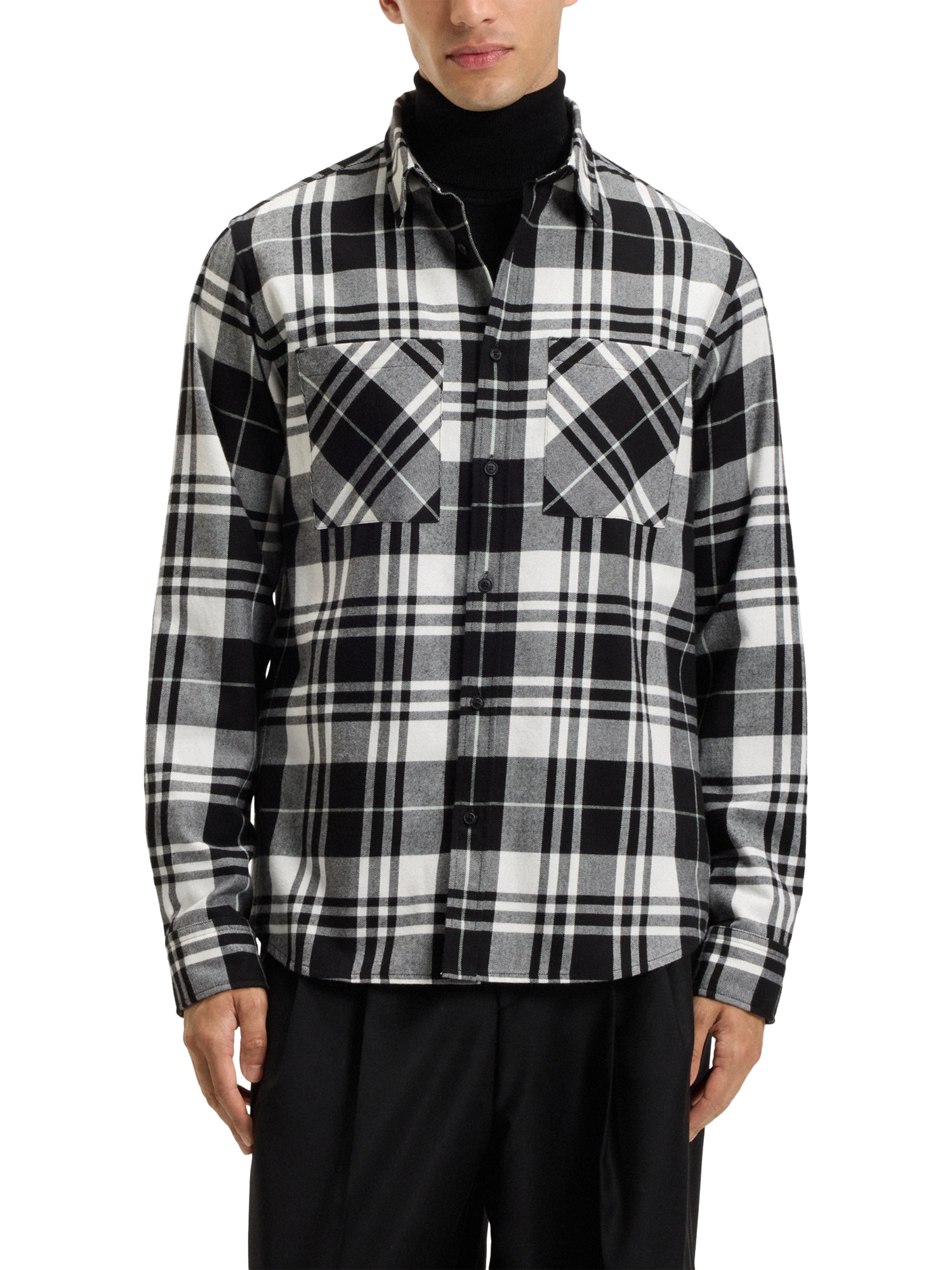 Product image 1 of 6, which shows HUGO BOSS HUGO Check Cotton Overshirt, Black, M