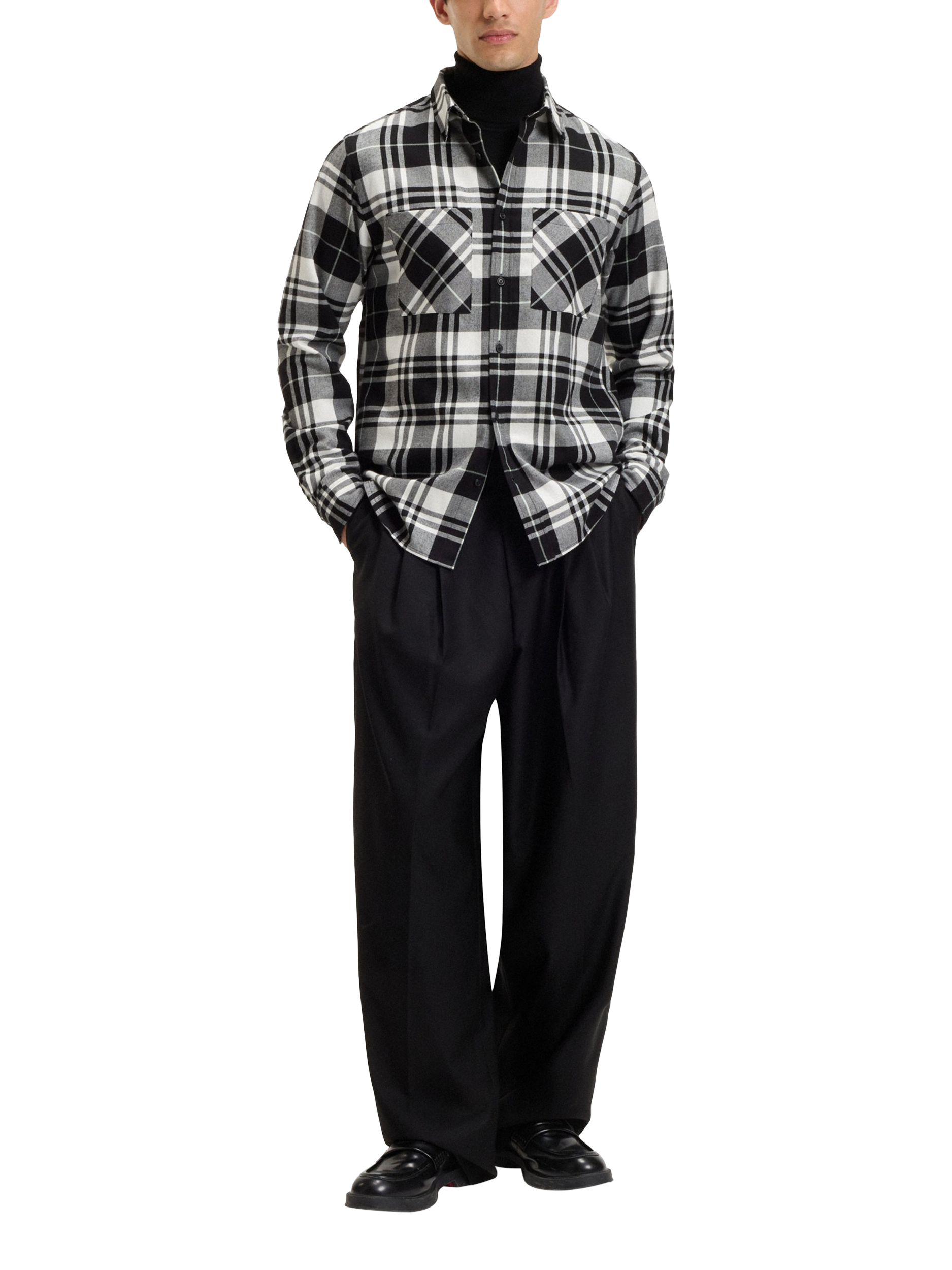 Product image 3 of 6, which shows HUGO BOSS HUGO Check Cotton Overshirt, Black, M