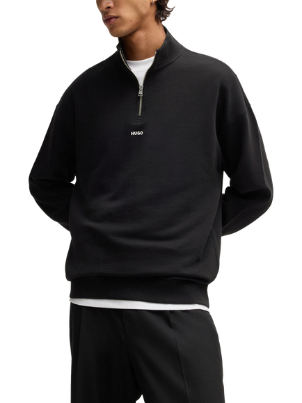 HUGO BOSS HUGO Durty Half Zip Cotton Sweatshirt, Black, Black