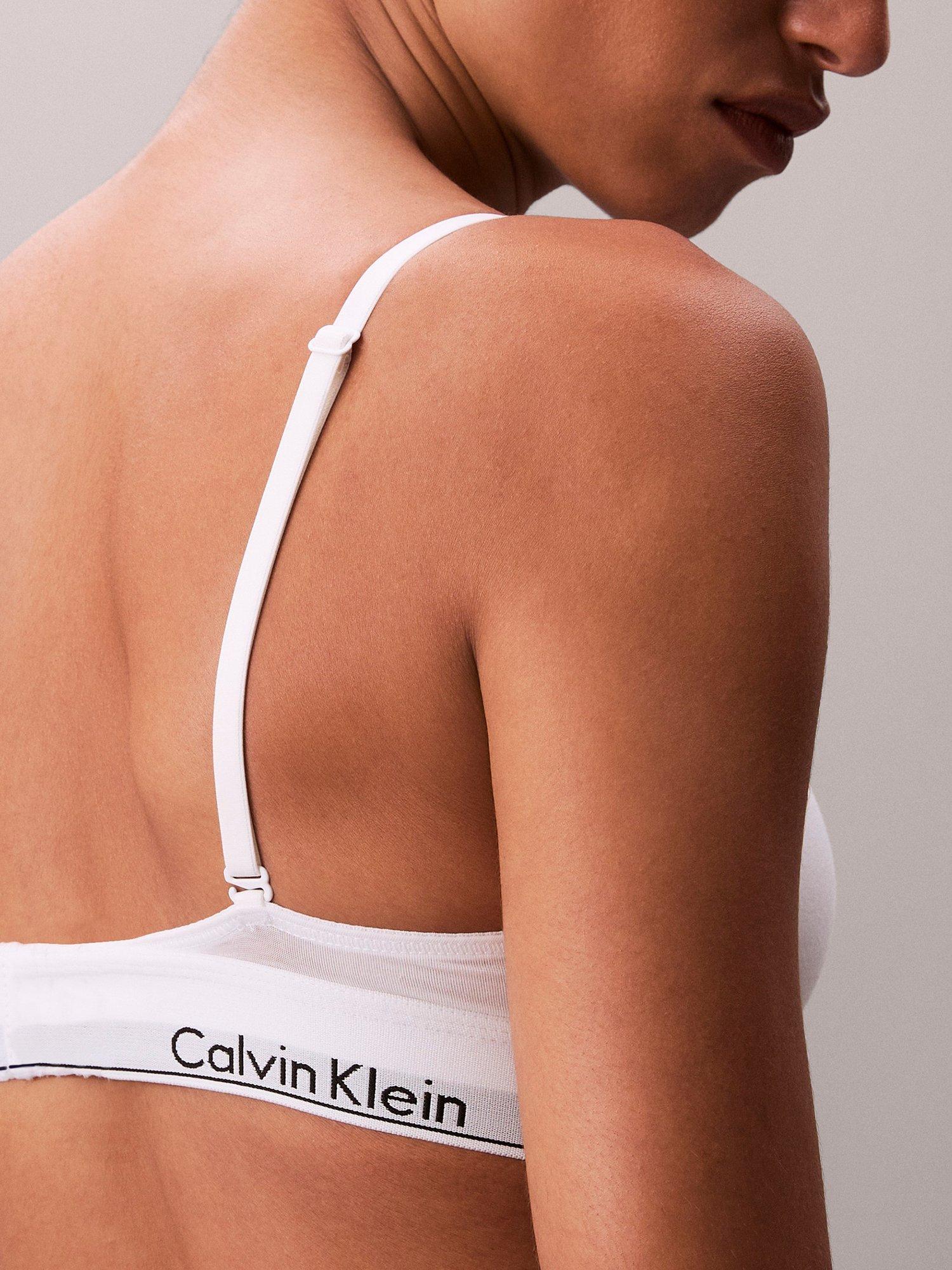 Product image 6 of 7, which shows Calvin Klein Icon Cotton Modal Lightly Lined Triangle Bralette, White, XS