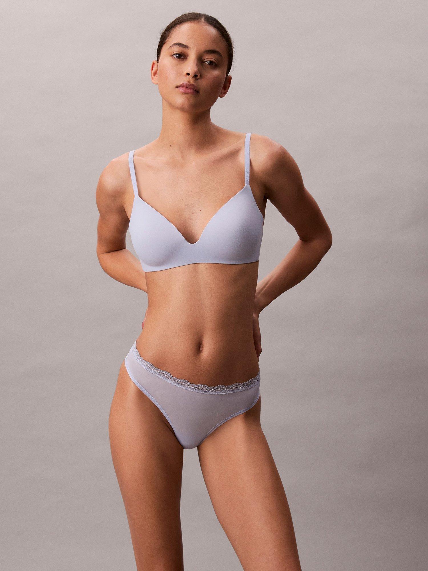 Product image 1 of 7, which shows Calvin Klein Microfibre Stretch with Lace Thong, Casual Blue, S