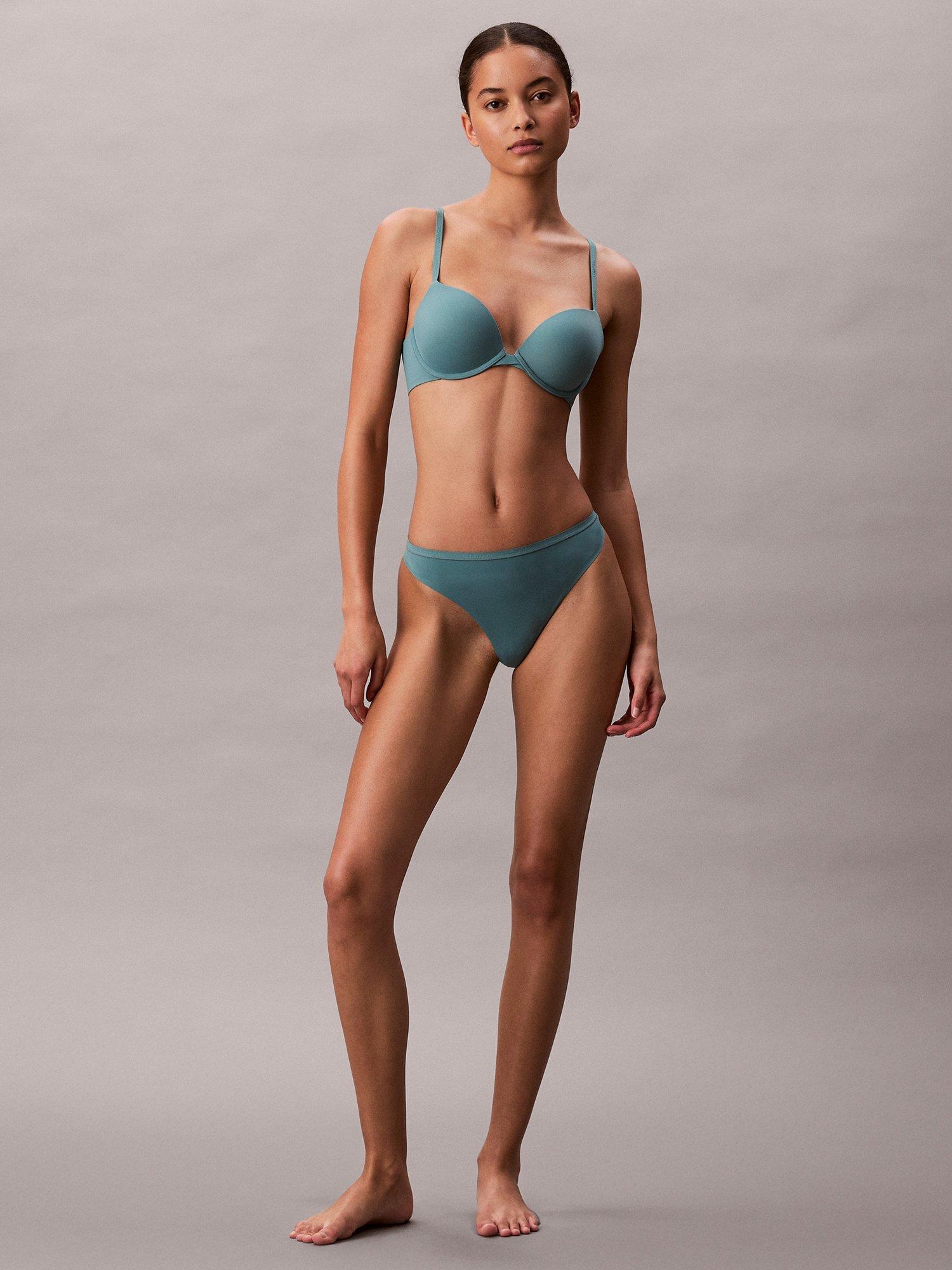 Product image 3 of 6, which shows Calvin Klein Perfectly Fit Thong, Slate Turquoise, XS