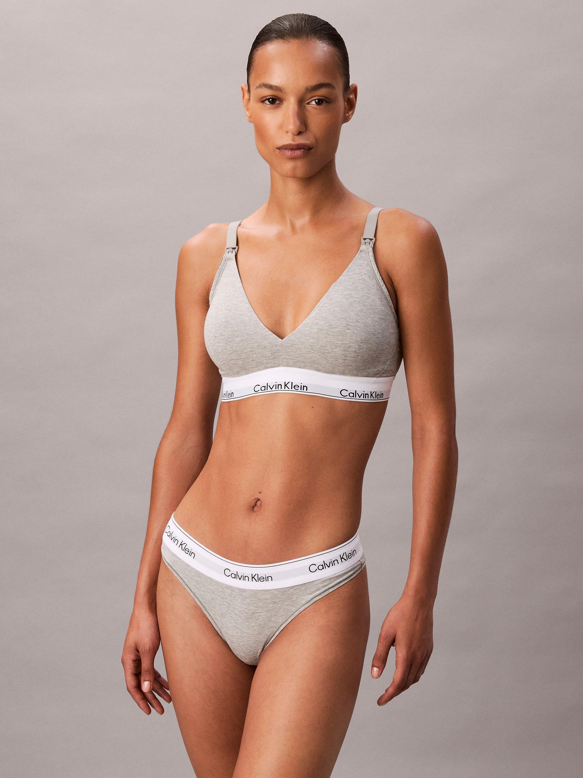 Product image 1 of 6, which shows Calvin Klein Icon Cotton Modal Lightly Lined Triangle Nursing Bralette, Grey Heather, XS