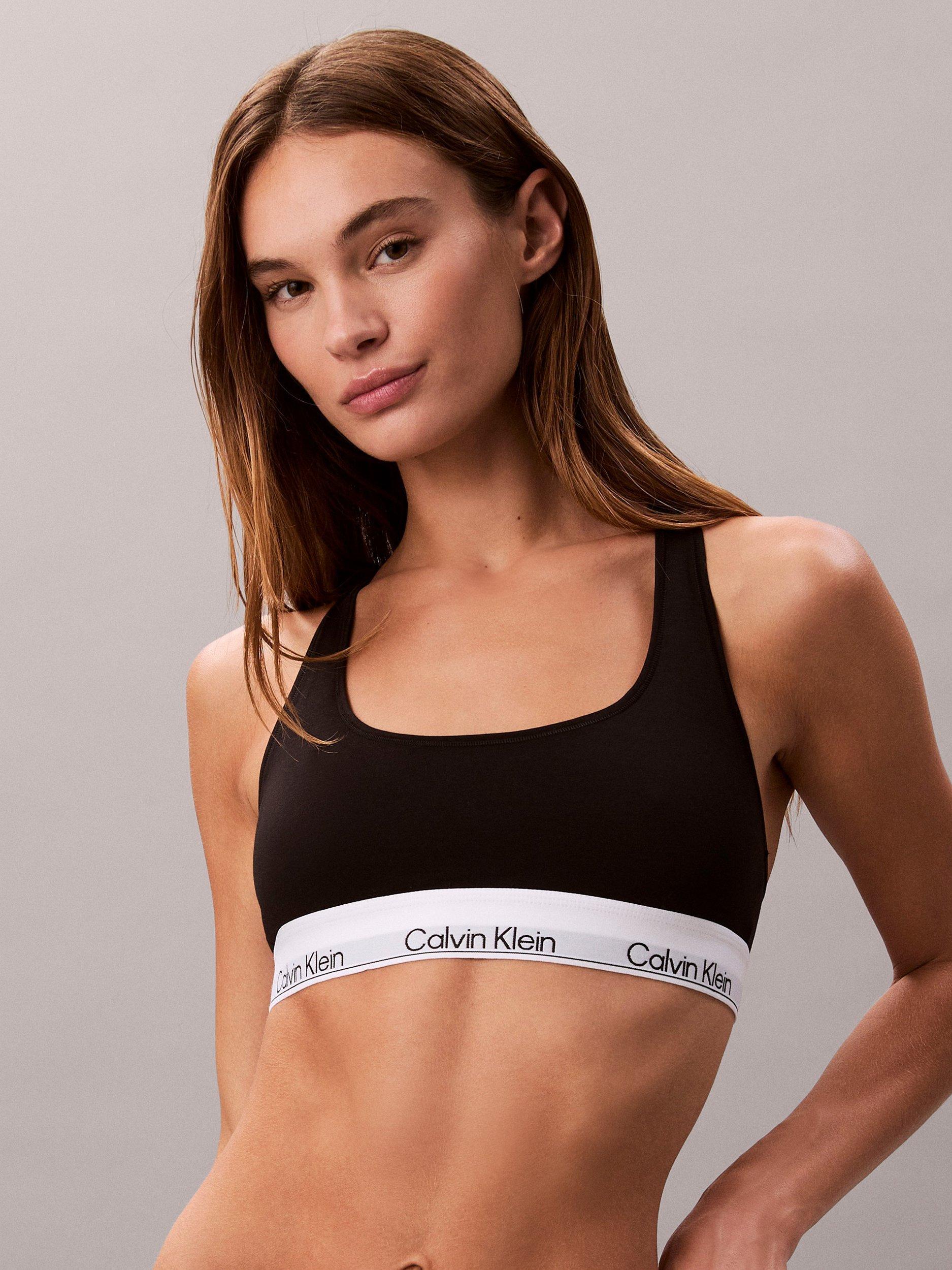 Product image 3 of 5, which shows Calvin Klein Icon Cotton Modal Bralette, White, Black, L