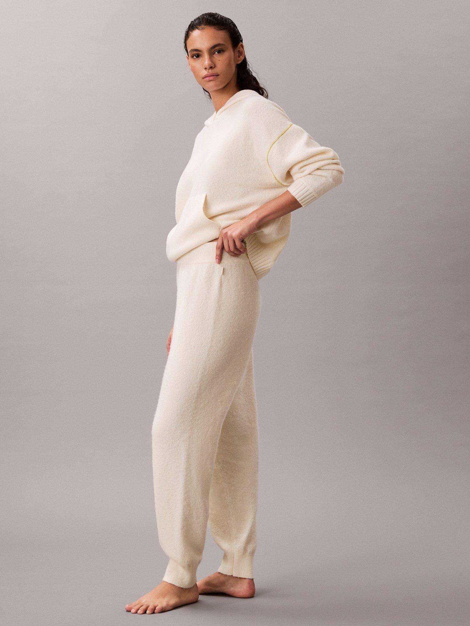 Product image 4 of 6, which shows Calvin Klein Plush Terry Lounge Joggers, Ivory, M