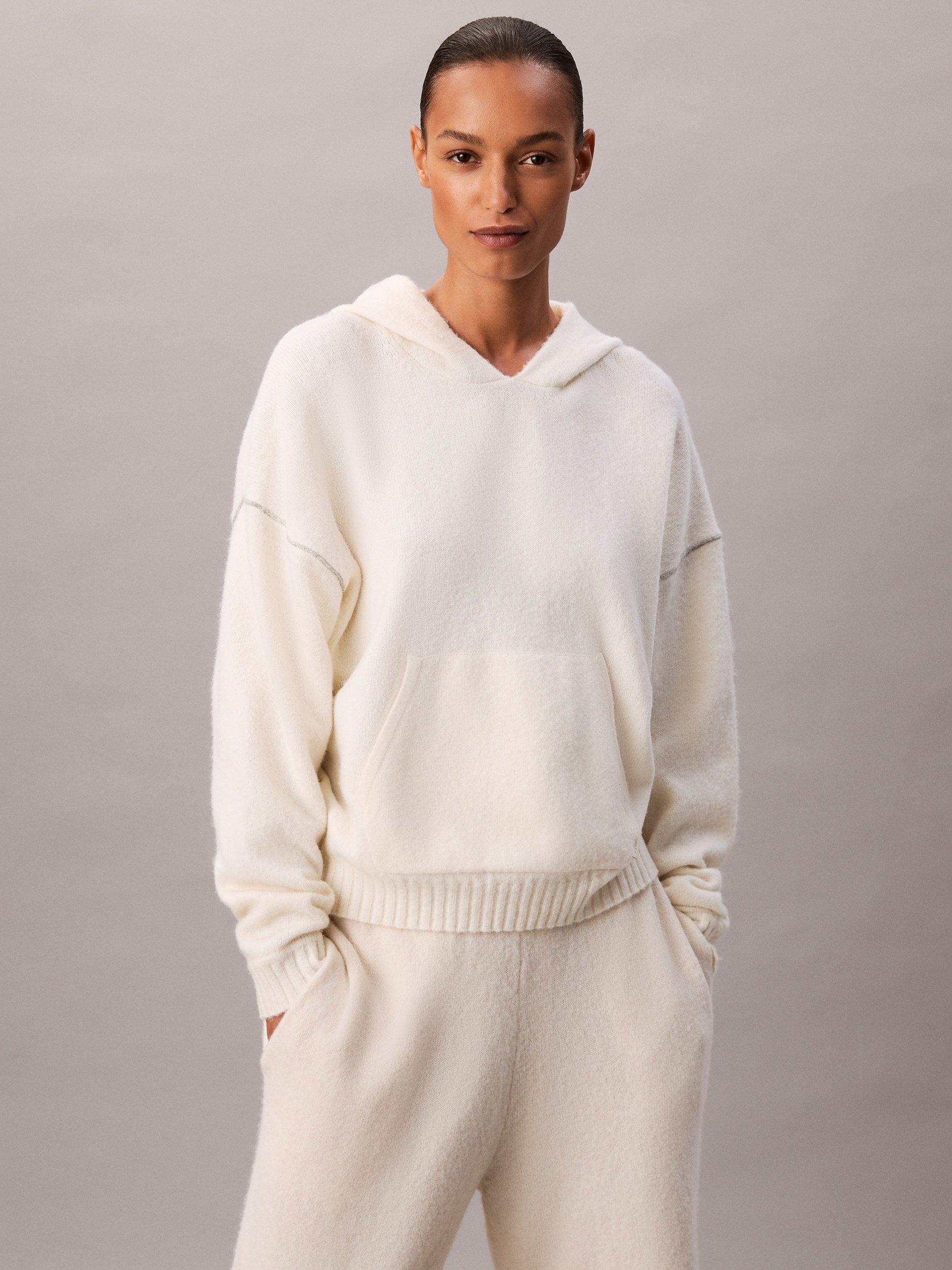 Product image 1 of 6, which shows Calvin Klein Plush Terry Lounge Hoodie, Ivory, XL