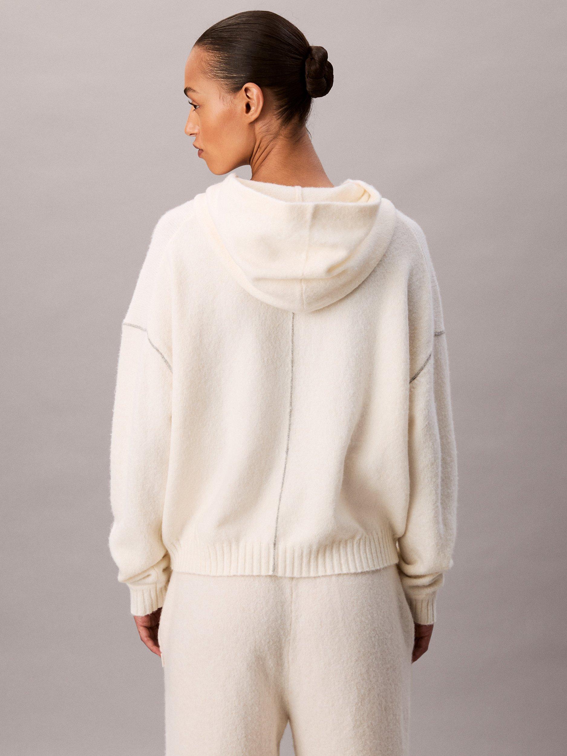 Product image 2 of 6, which shows Calvin Klein Plush Terry Lounge Hoodie, Ivory, XL