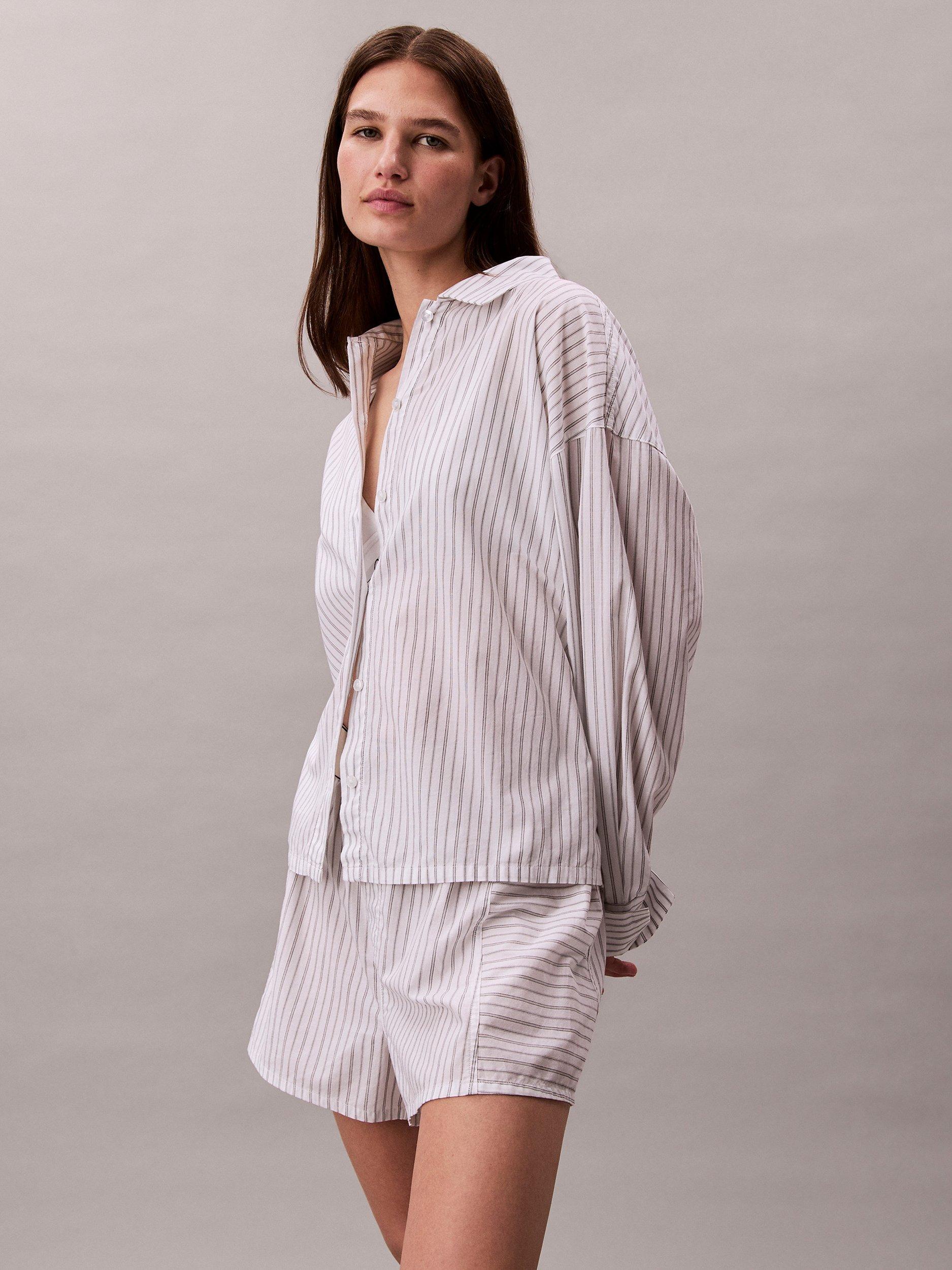 Product image 1 of 6, which shows Calvin Klein Stripe Relaxed Fit Pyjama Shirt, White/Multi, L