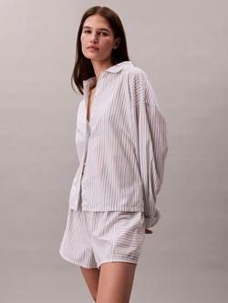 Calvin Klein Stripe Relaxed Fit Pyjama Shirt, White/Multi, White/Multi