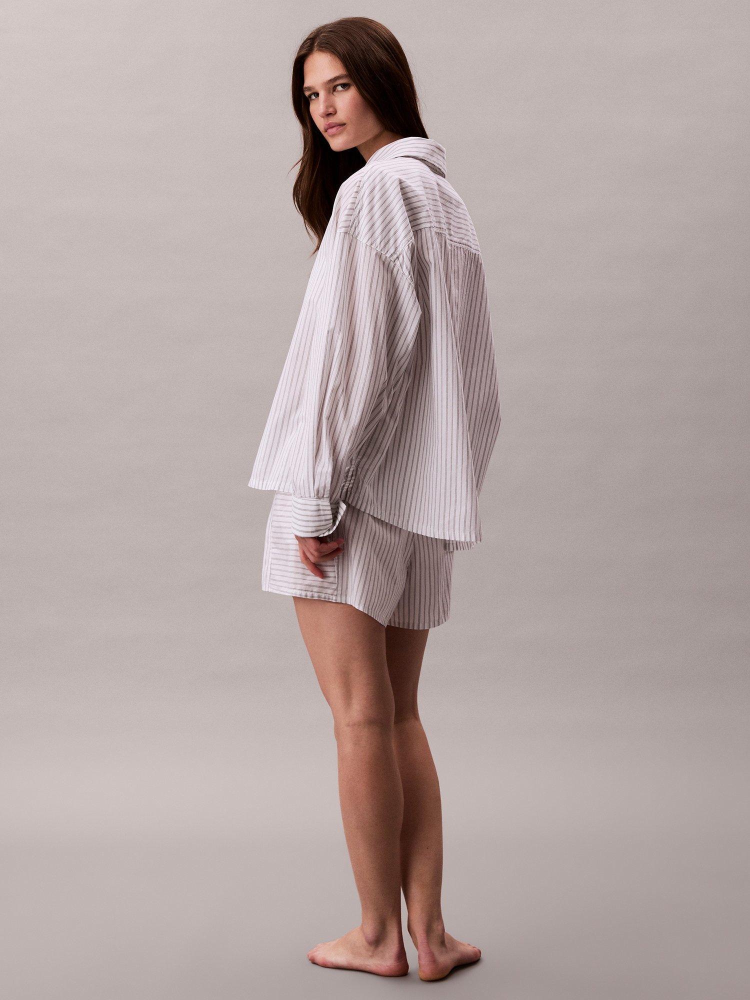 Product image 3 of 6, which shows Calvin Klein Stripe Relaxed Fit Pyjama Shirt, White/Multi, L