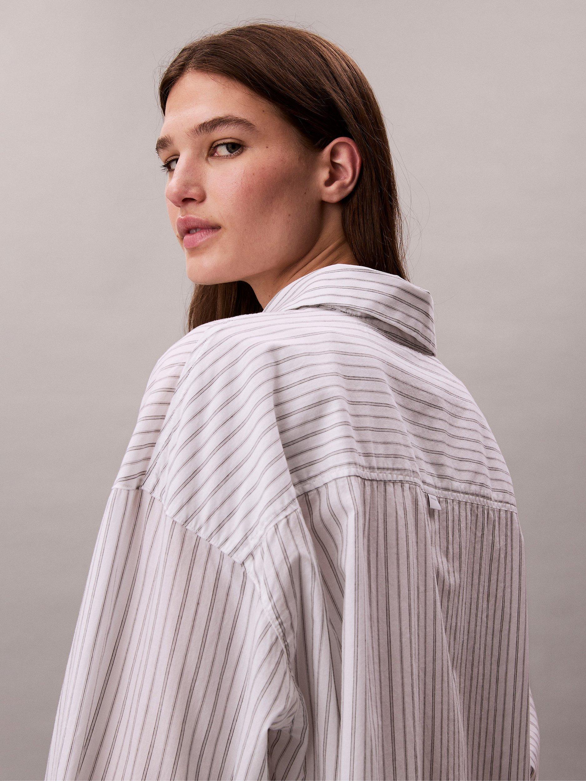 Product image 5 of 6, which shows Calvin Klein Stripe Relaxed Fit Pyjama Shirt, White/Multi, L