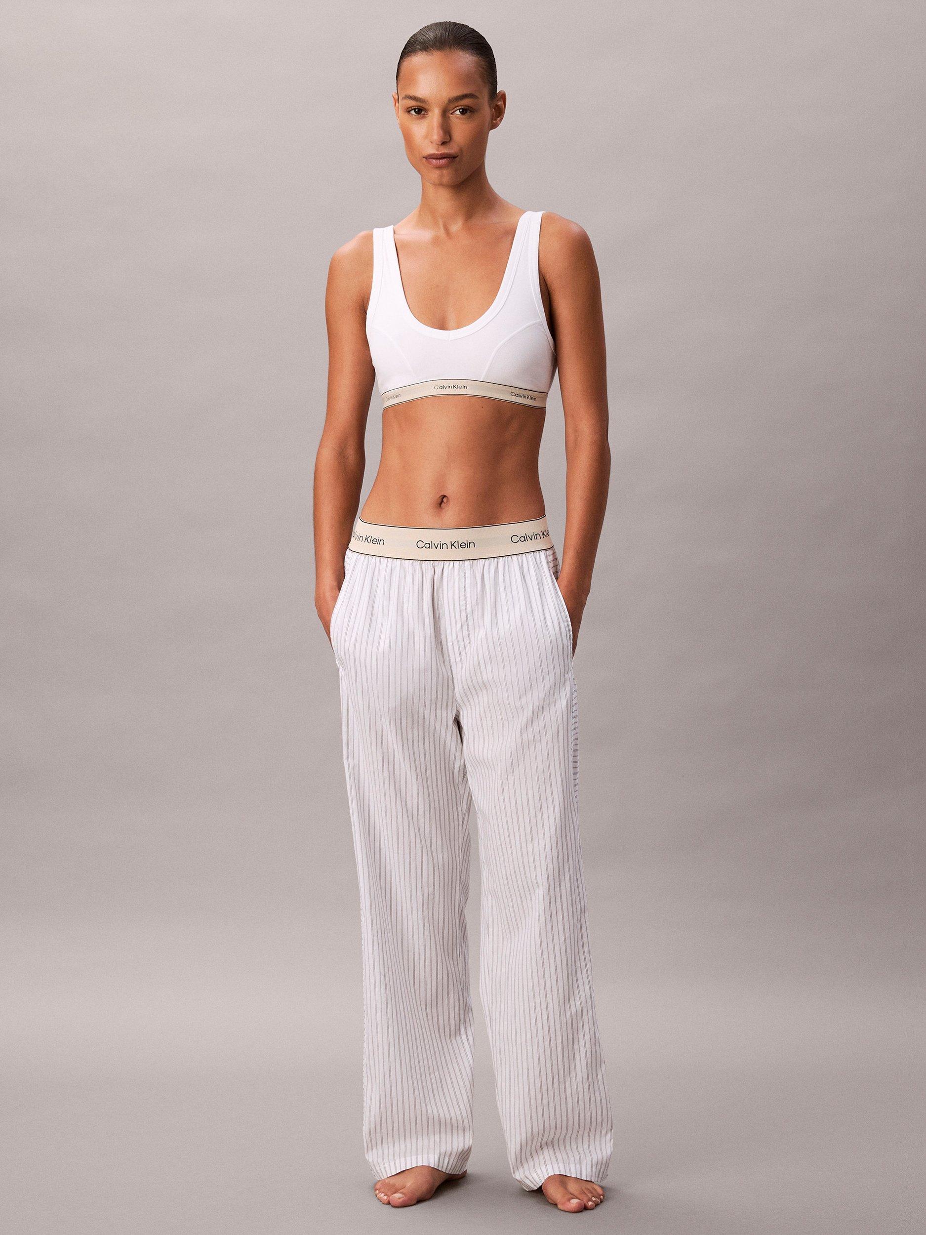 Calvin Klein Logo Band Poplin Pyjama Trousers, White/Multi