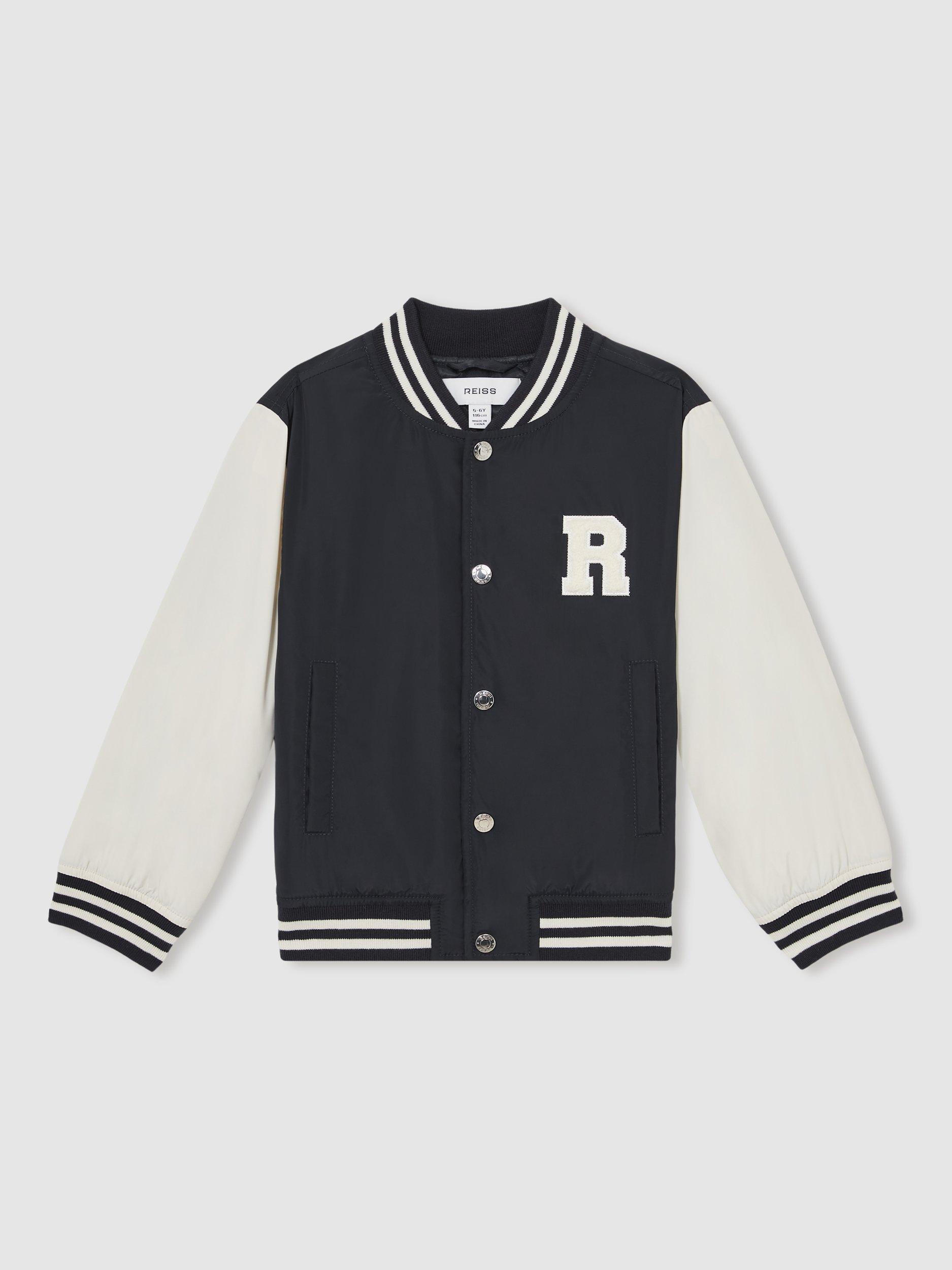 Product image 1 of 4, which shows Reiss Kids' Arkan Mink Bomber Jacket, Navy/Off White, 10-11 years