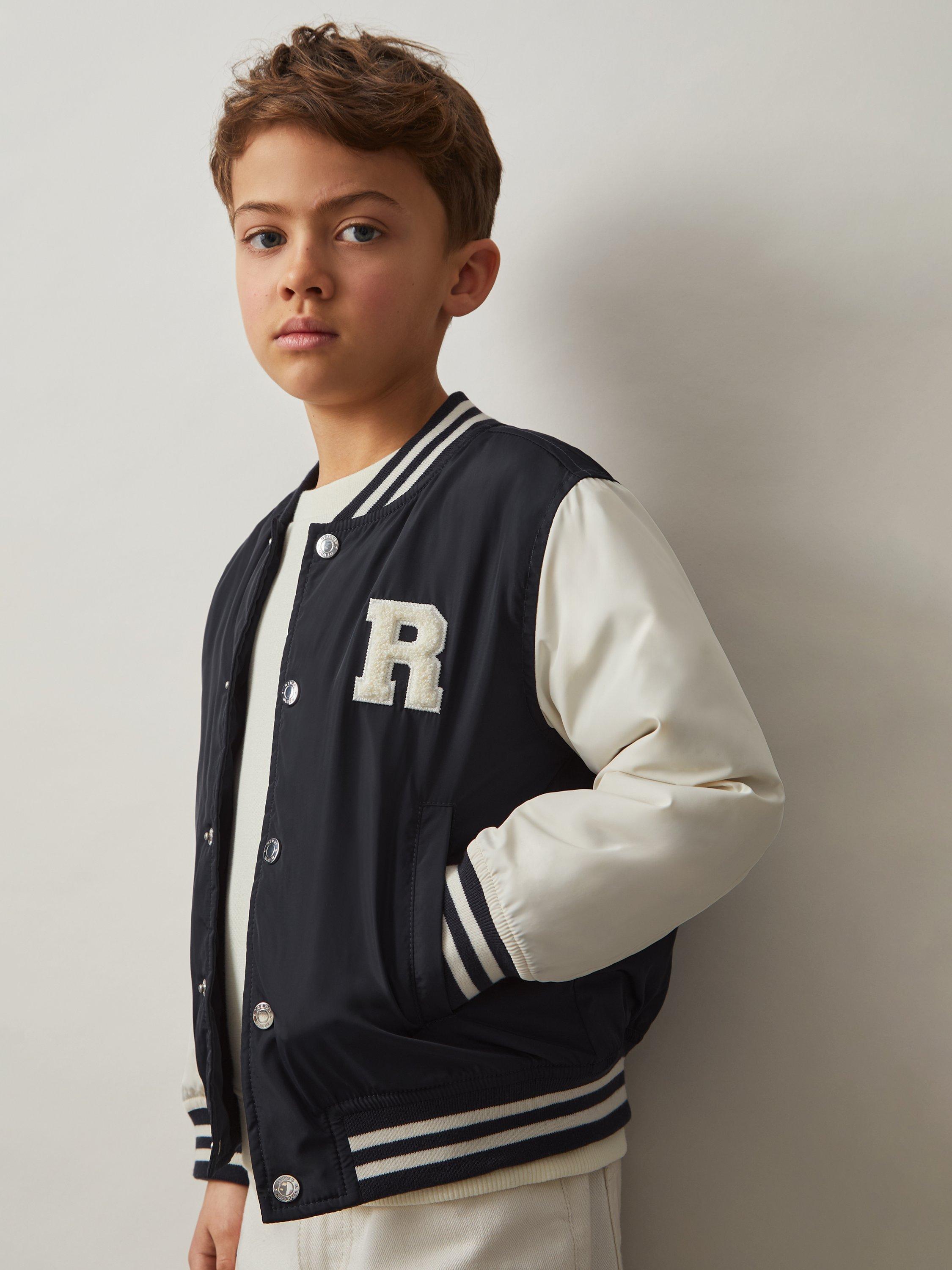 Product image 3 of 4, which shows Reiss Kids' Arkan Mink Bomber Jacket, Navy/Off White, 10-11 years