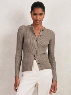 Reiss Tula Ribbed Knit Cardigan, Stone, Stone
