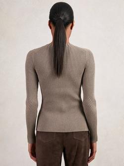 Reiss Tula Ribbed Knit Cardigan, Stone - view 2, Stone