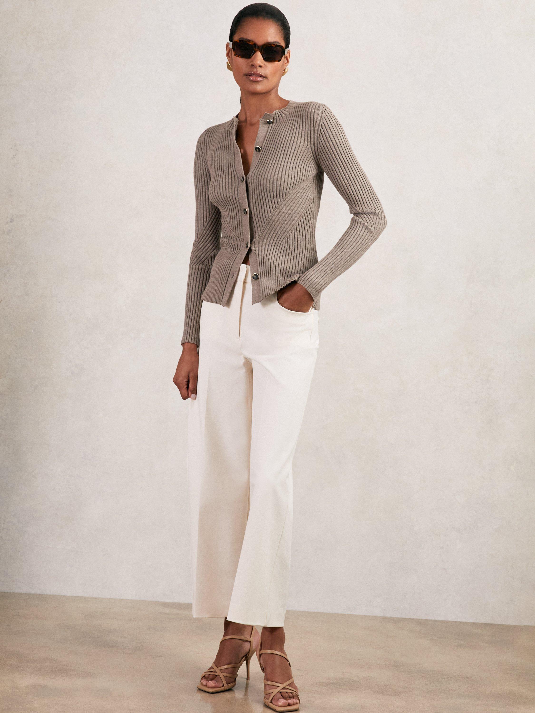 Product image 4 of 5, which shows Reiss Tula Ribbed Knit Cardigan, Stone, S