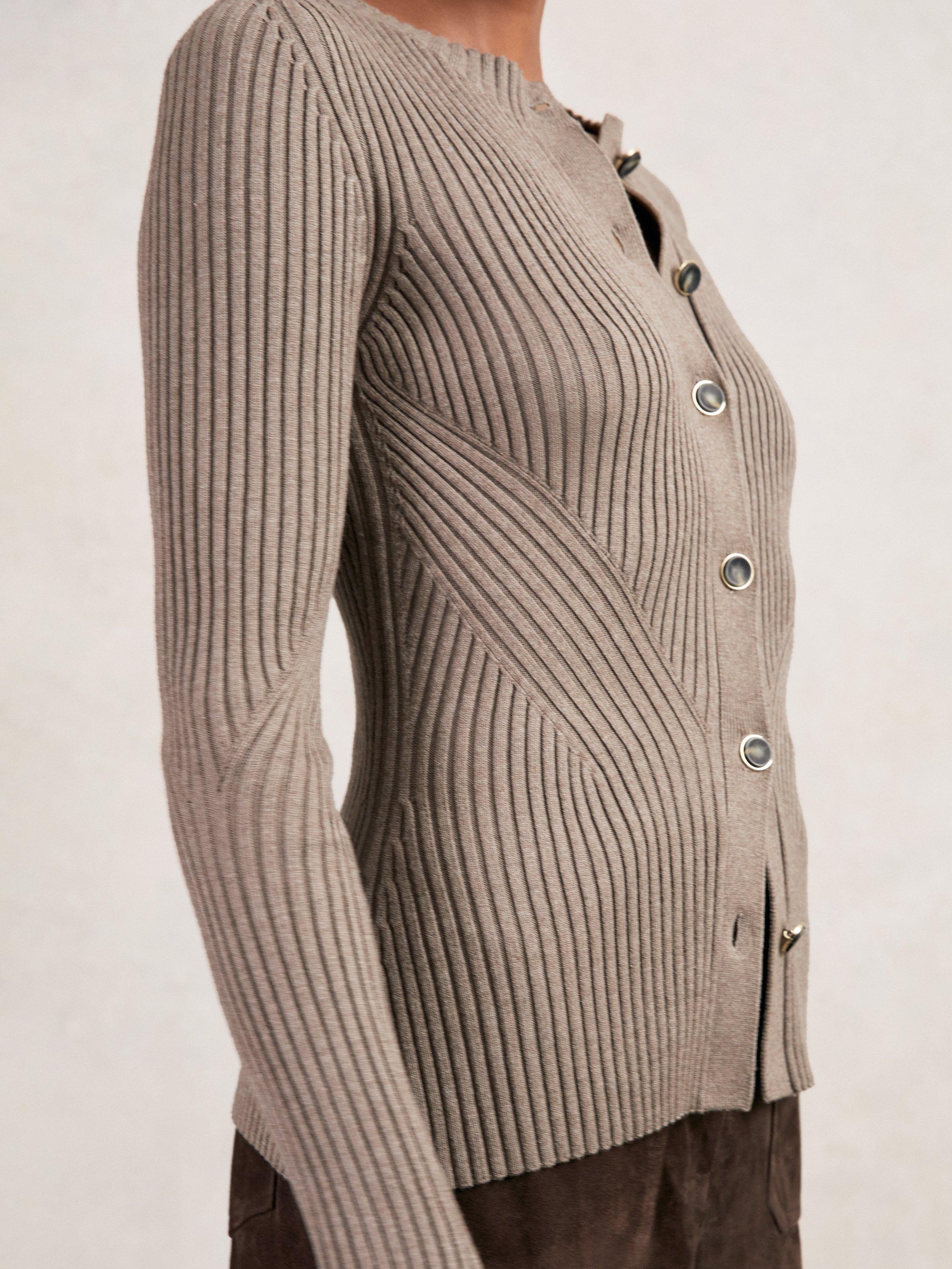 Product image 5 of 5, which shows Reiss Tula Ribbed Knit Cardigan, Stone, S