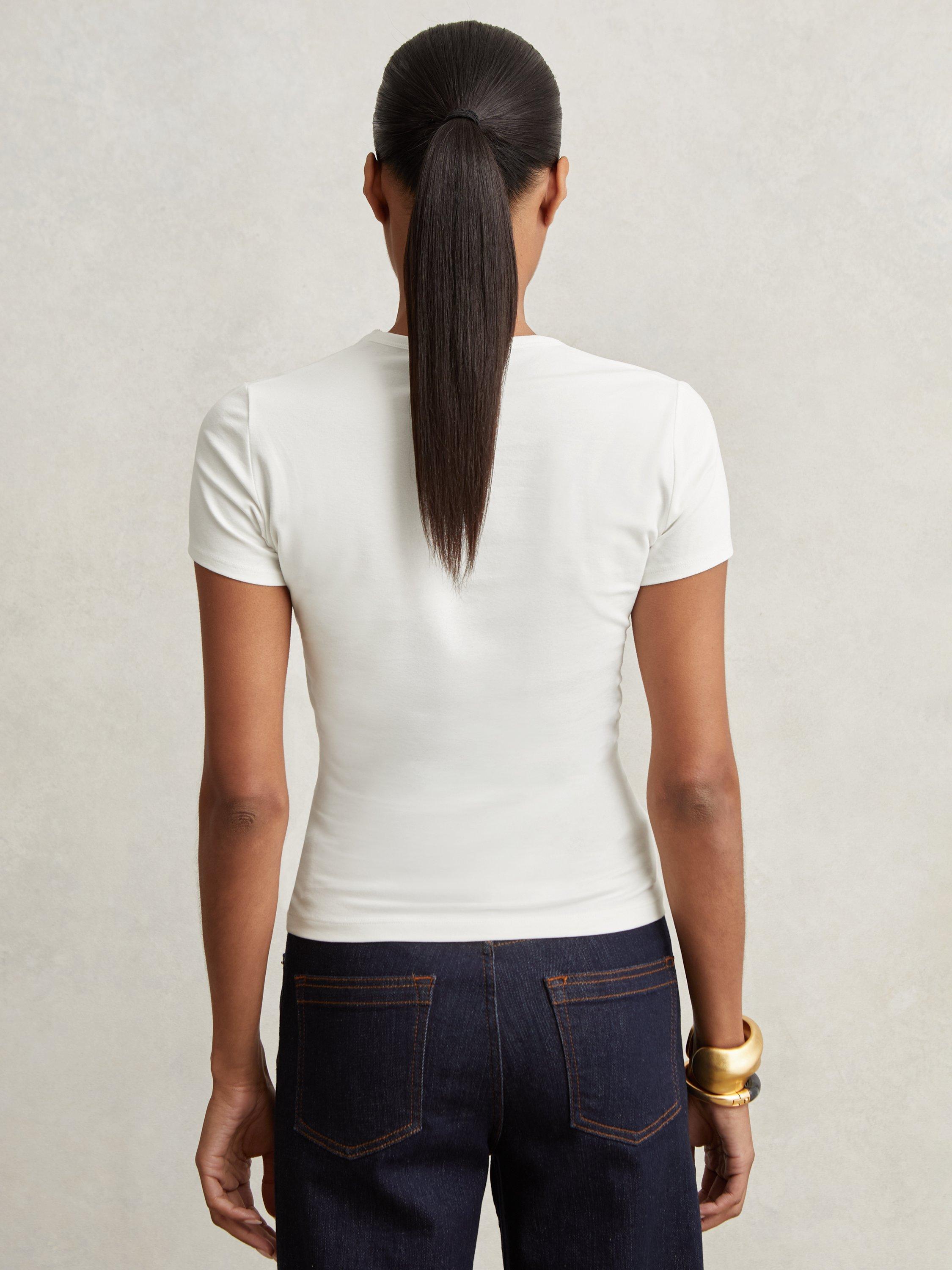 Product image 2 of 5, which shows Reiss Leia V-Neck T-Shirt, White, XS