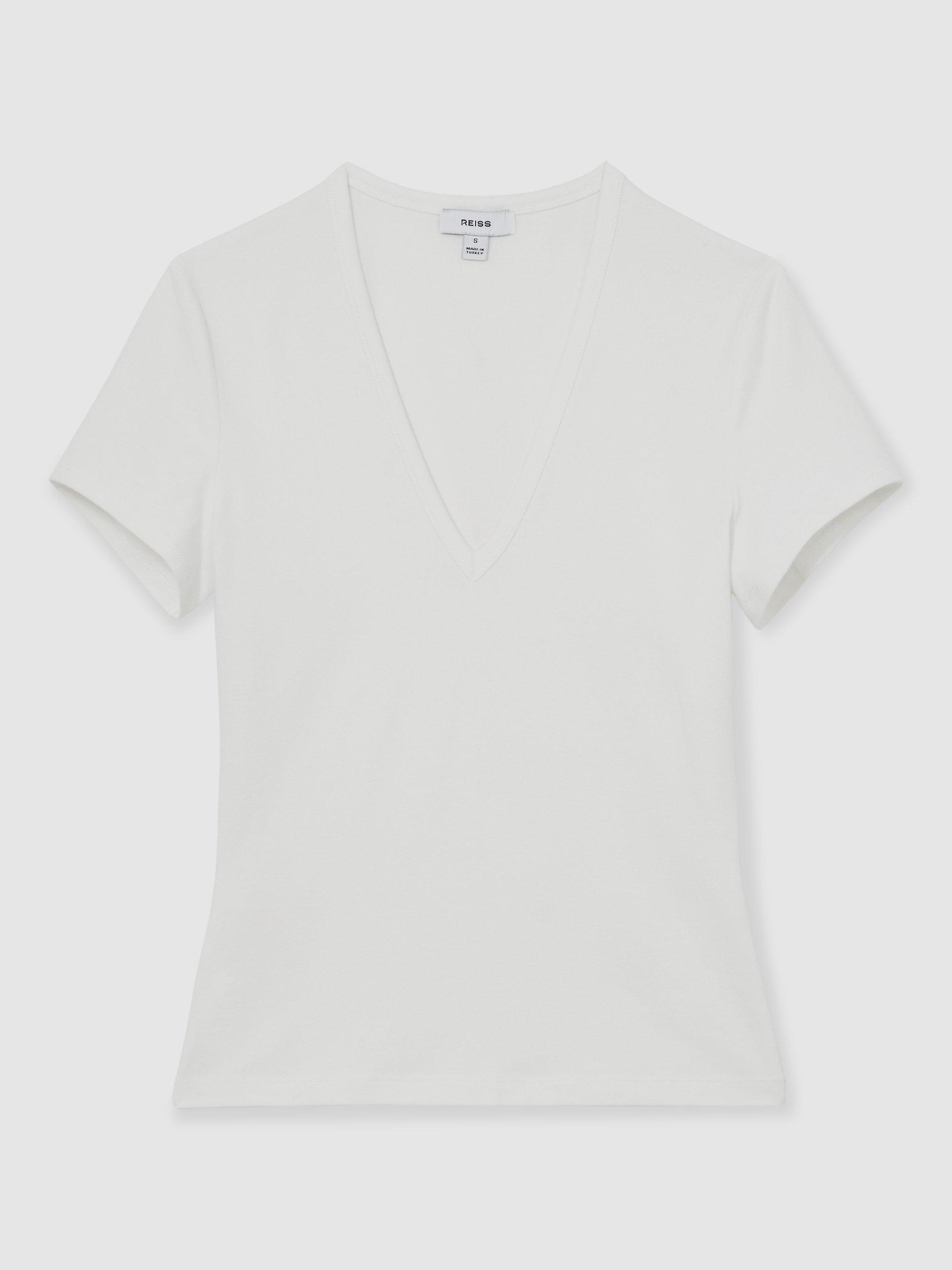 Product image 3 of 5, which shows Reiss Leia V-Neck T-Shirt, White, XS