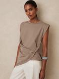 Reiss Tilly Cotton Cap Sleeve Top, Taupe