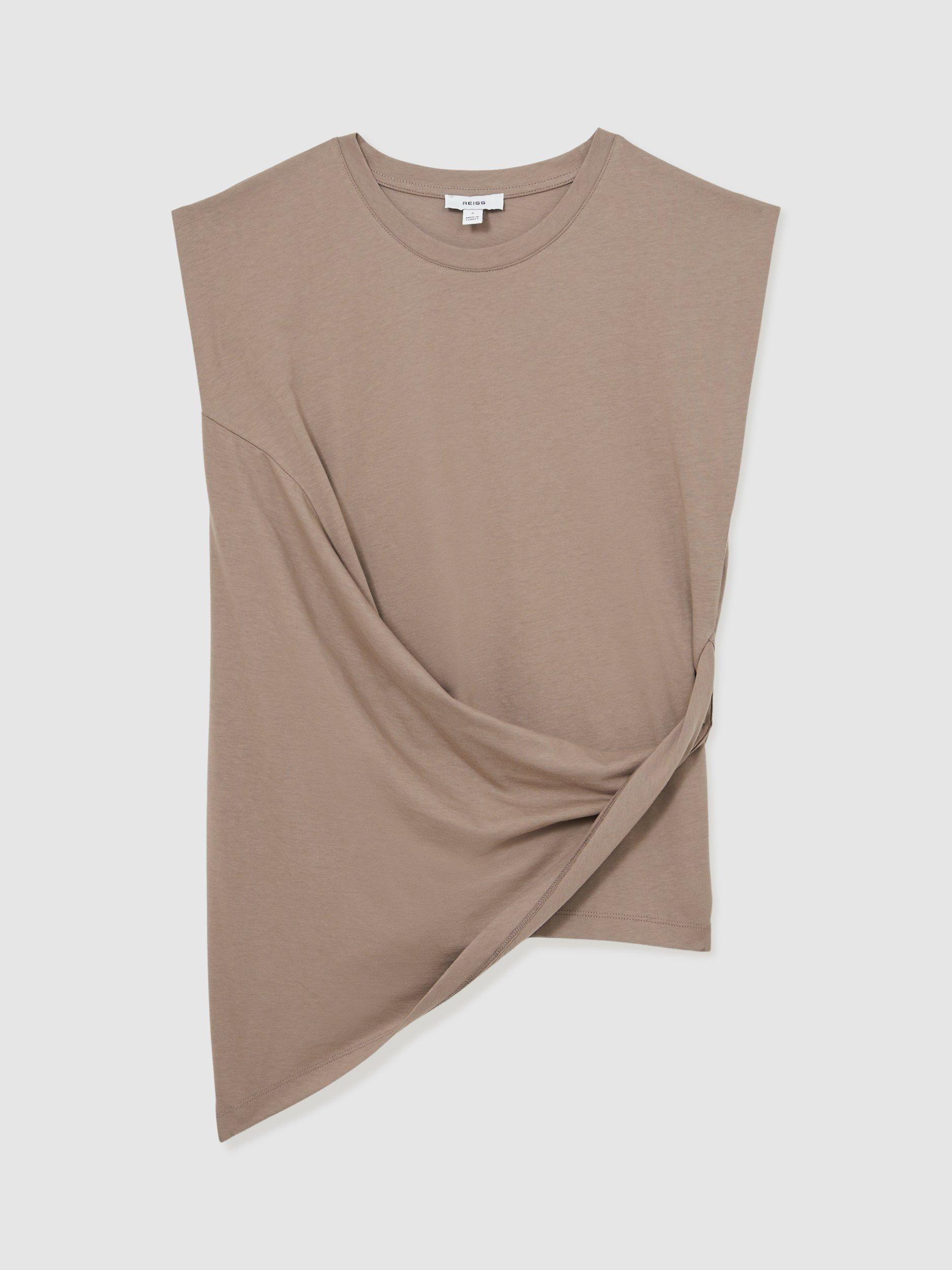 Product image 3 of 5, which shows Reiss Tilly Cotton Cap Sleeve Top, Taupe, XS