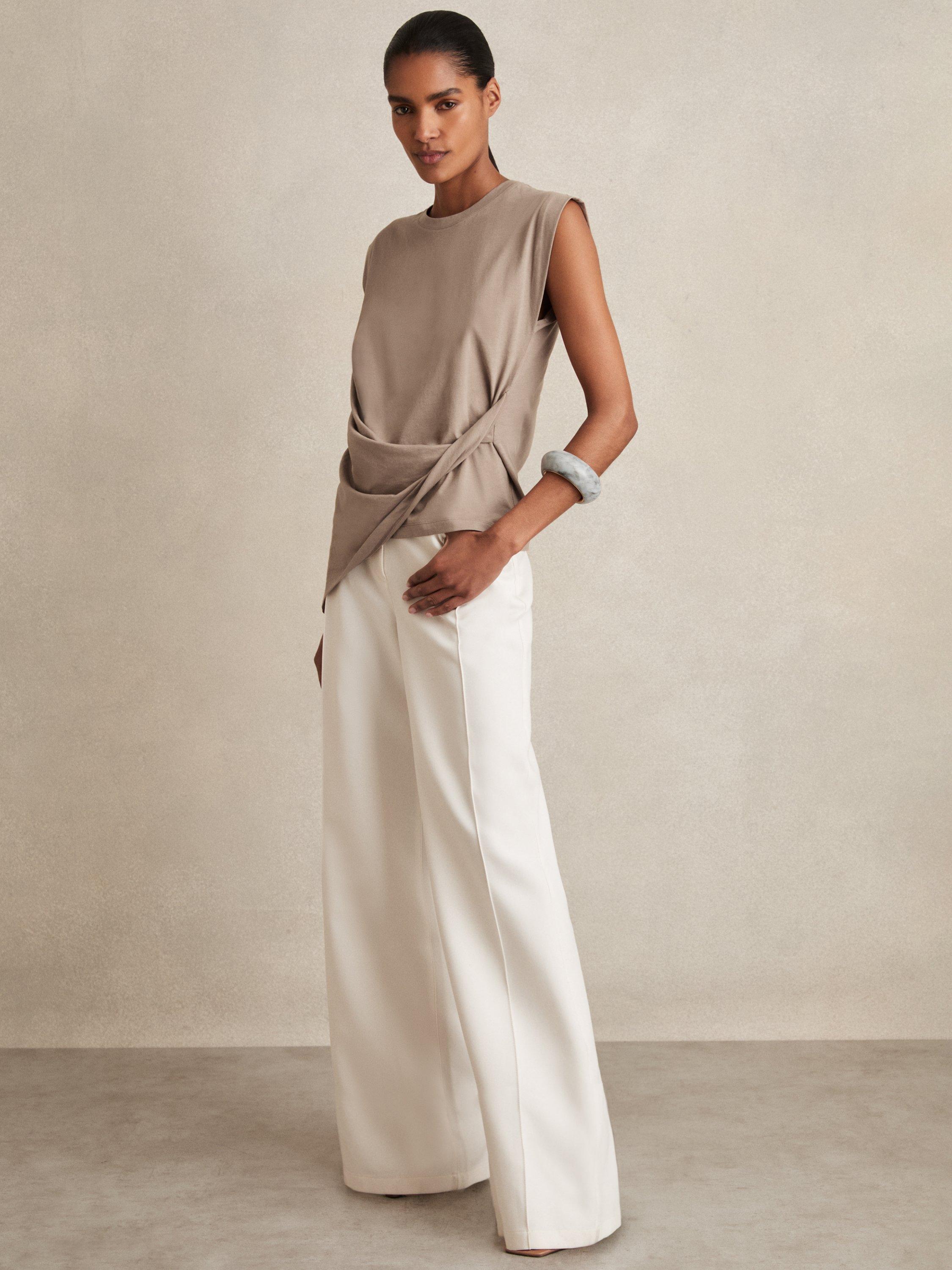 Product image 4 of 5, which shows Reiss Tilly Cotton Cap Sleeve Top, Taupe, XS