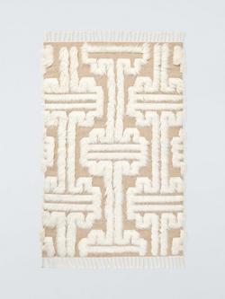 John Lewis Jazz Hand Knotted Pure Wool Shaggy Rug, White/Grey, White/Grey