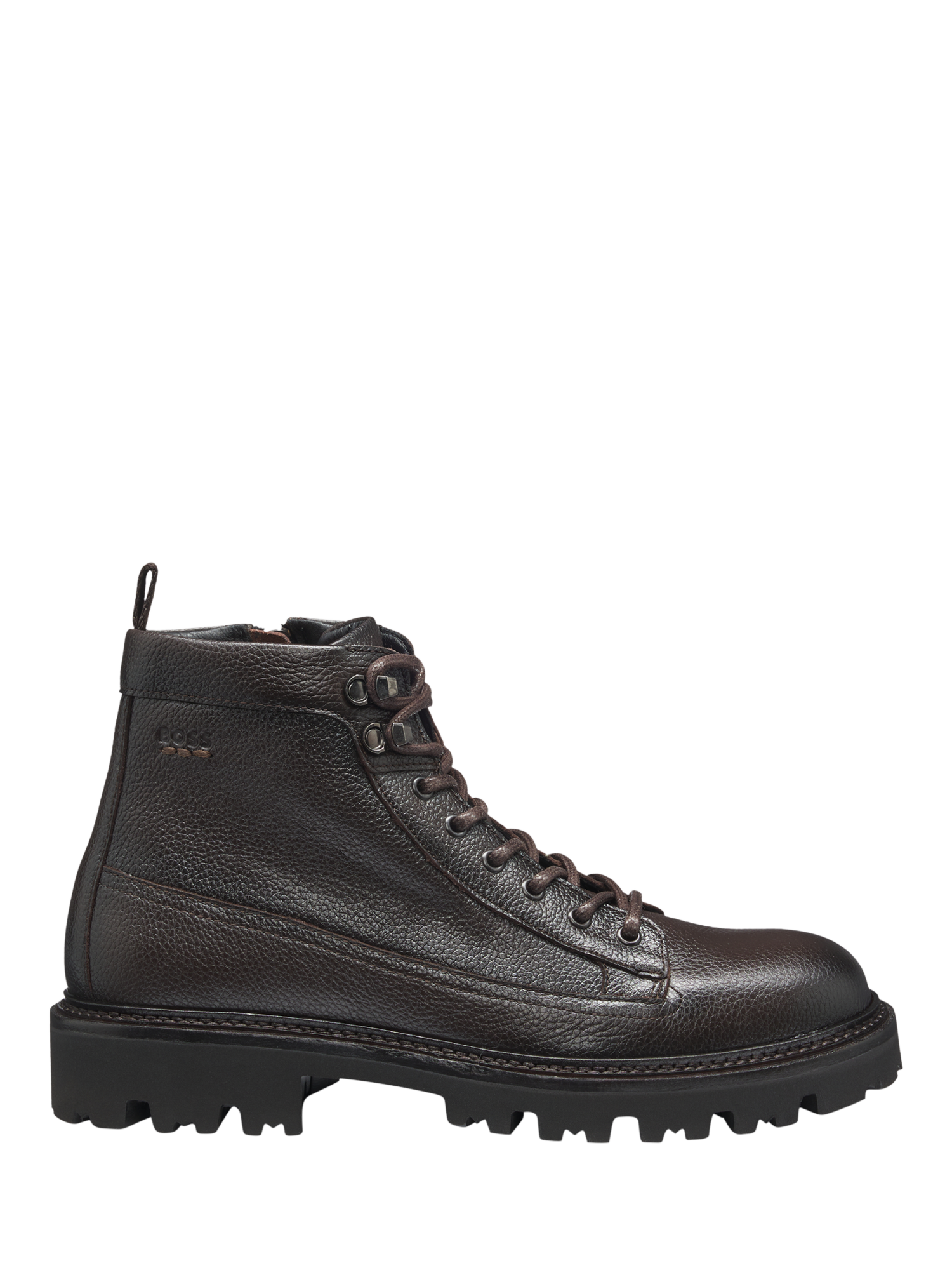 Product image 1 of 5, which shows HUGO BOSS Leather Lace-Up Ankle Boots, Dark Brown, 10