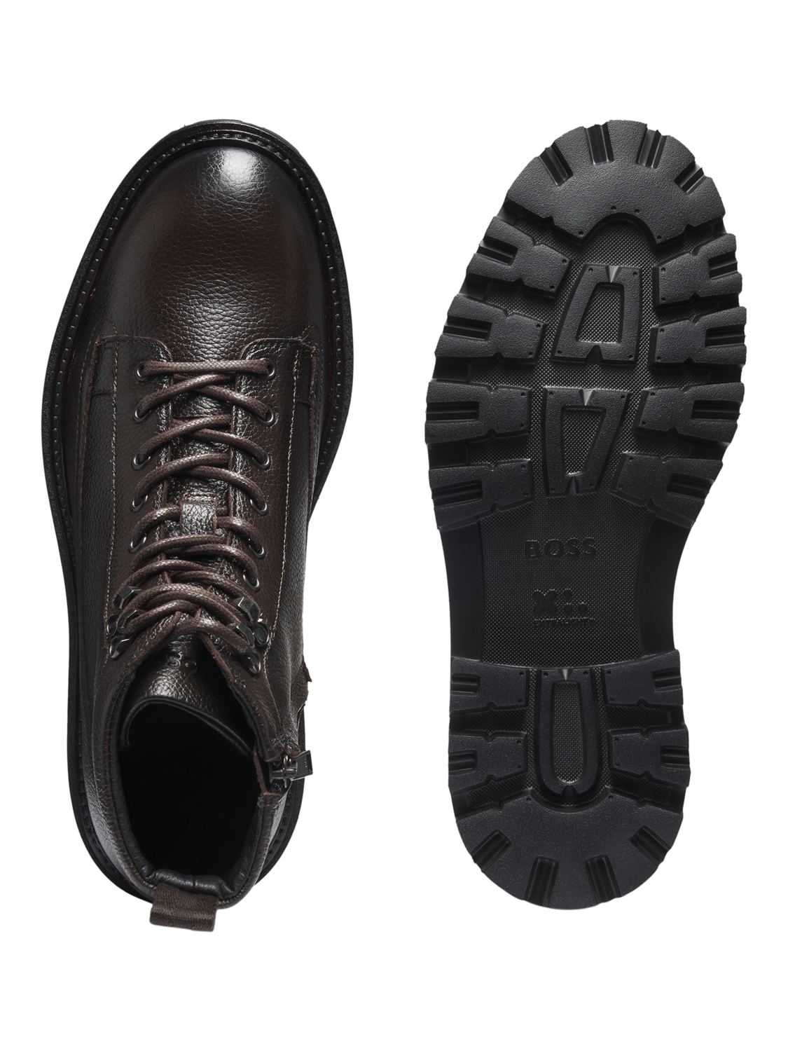 Product image 3 of 5, which shows HUGO BOSS Leather Lace-Up Ankle Boots, Dark Brown, 10