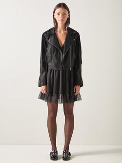 LKB London Eliza Fringe Faux Leather Biker Jacket, Black, Black