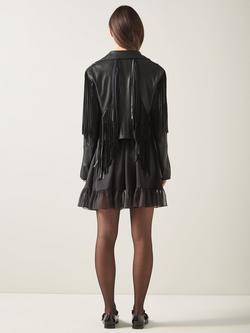 LKB London Eliza Fringe Faux Leather Biker Jacket, Black - view 2, Black