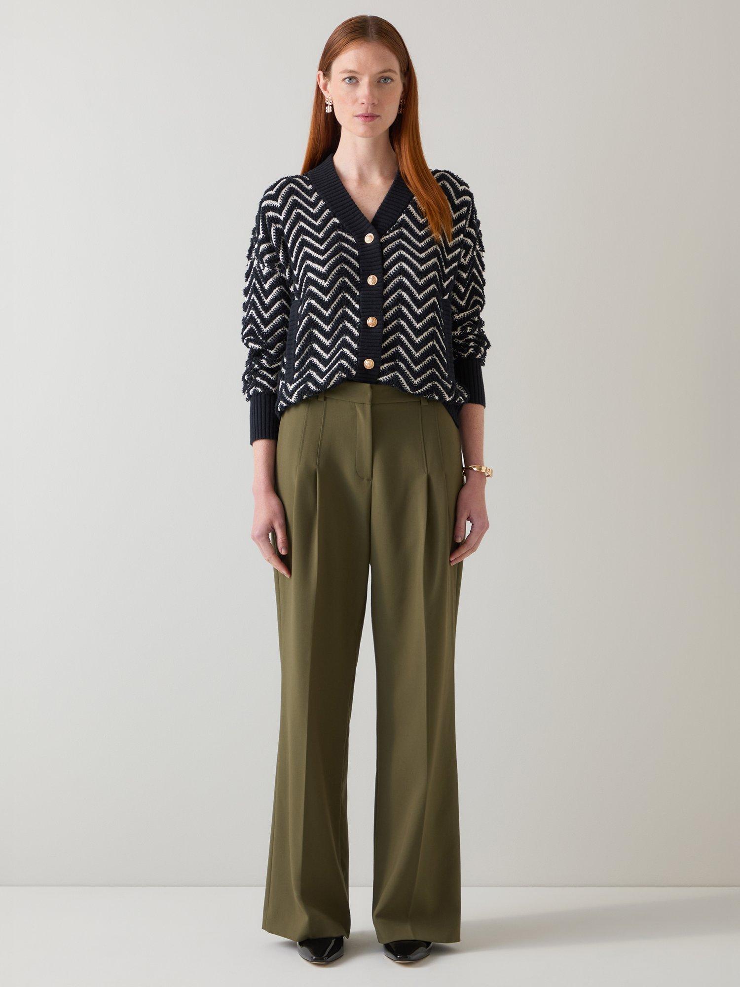 Product image 1 of 4, which shows L.K.Bennett Dakota Zig Zag Cardigan, Black/Cream, XS