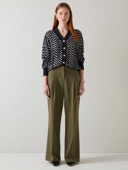 L.K.Bennett Dakota Zig Zag Cardigan, Black/Cream, Black/Cream