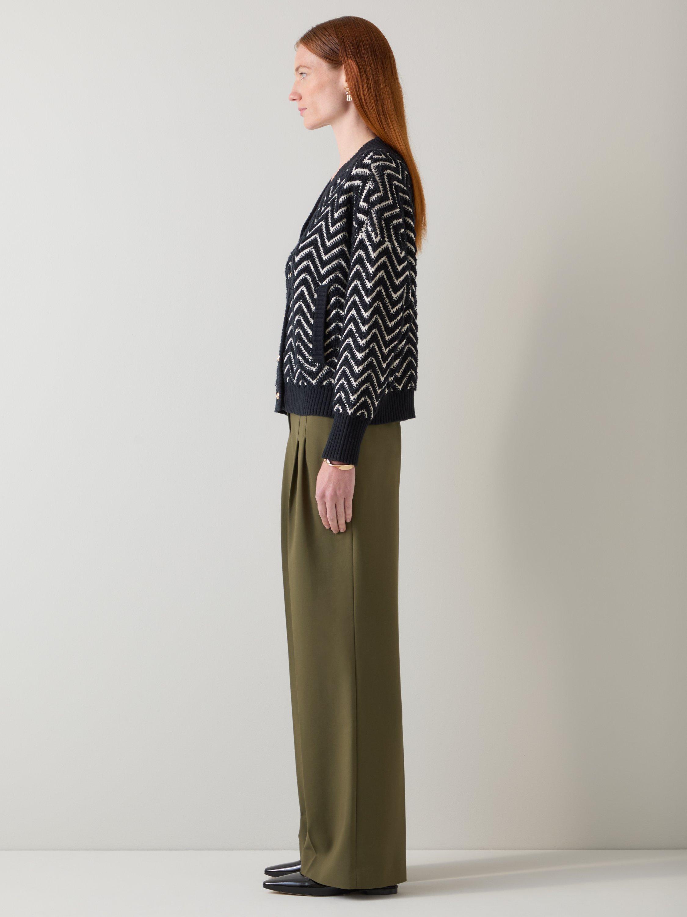 Product image 2 of 4, which shows L.K.Bennett Dakota Zig Zag Cardigan, Black/Cream, XS