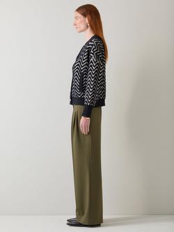 L.K.Bennett Dakota Zig Zag Cardigan, Black/Cream - view 2, Black/Cream
