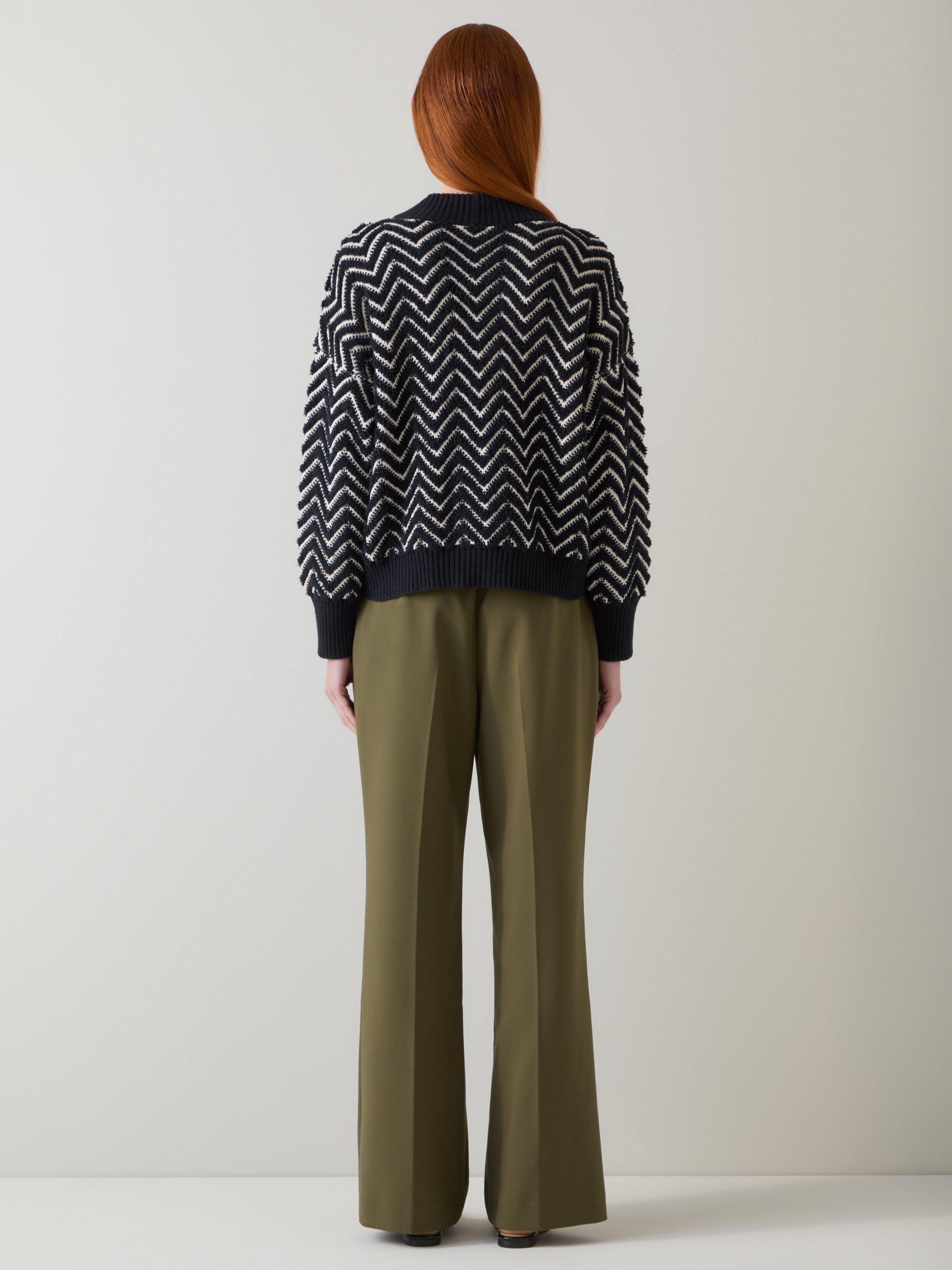 Product image 3 of 4, which shows L.K.Bennett Dakota Zig Zag Cardigan, Black/Cream, XS