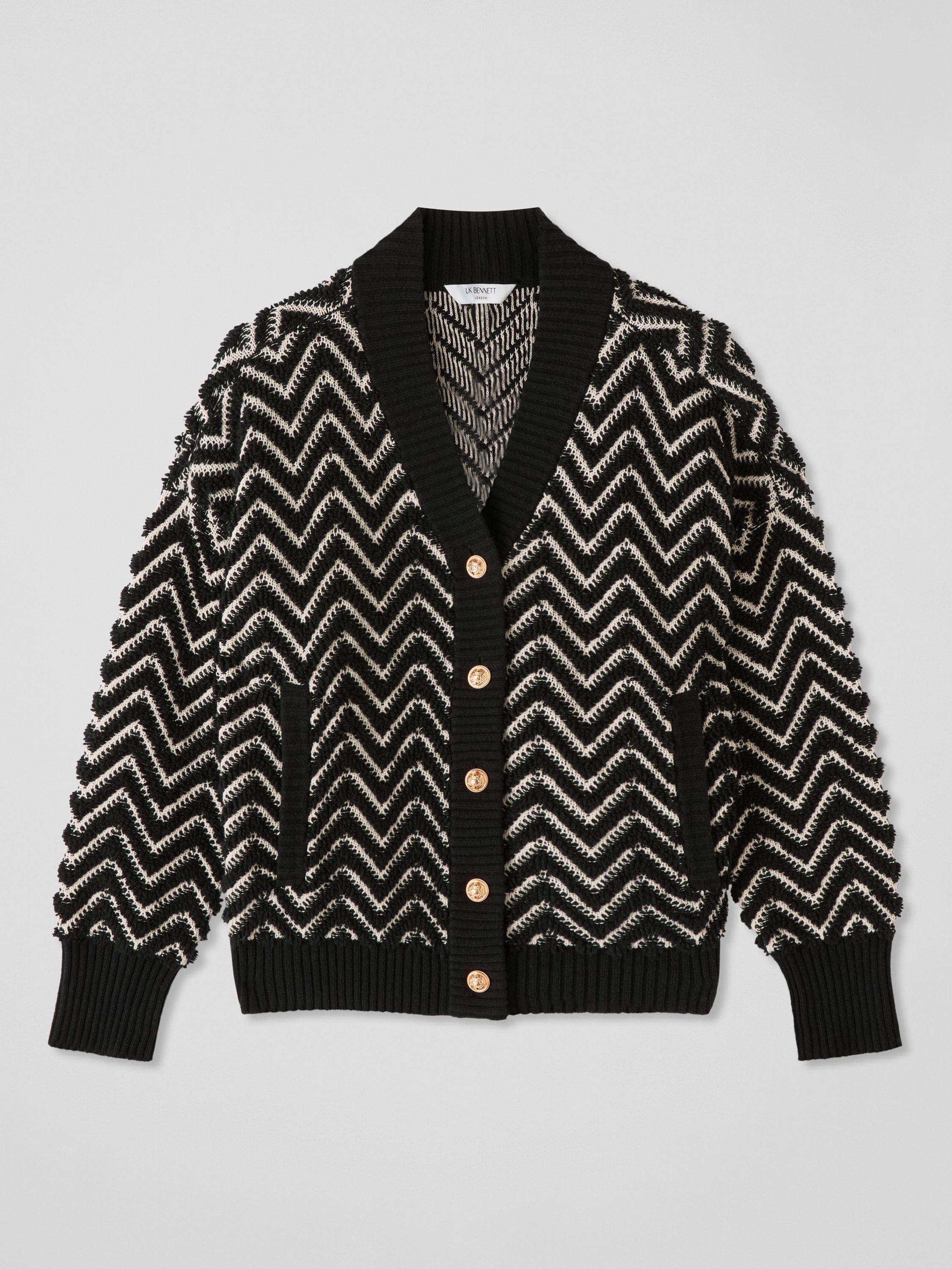 Product image 4 of 4, which shows L.K.Bennett Dakota Zig Zag Cardigan, Black/Cream, XS