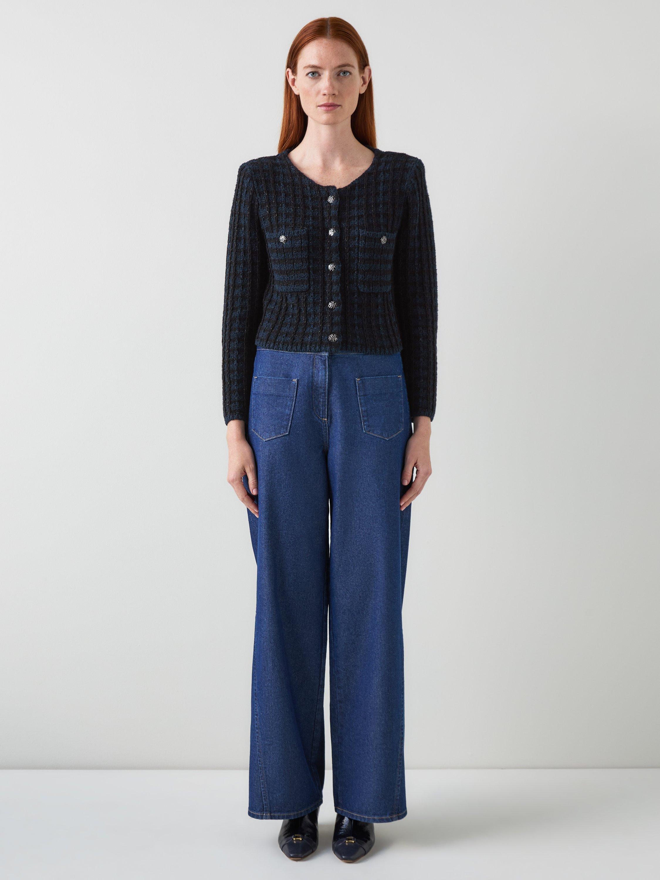 Product image 1 of 4, which shows L.K.Bennett Millie Tweed Jacket, Black/Navy, S