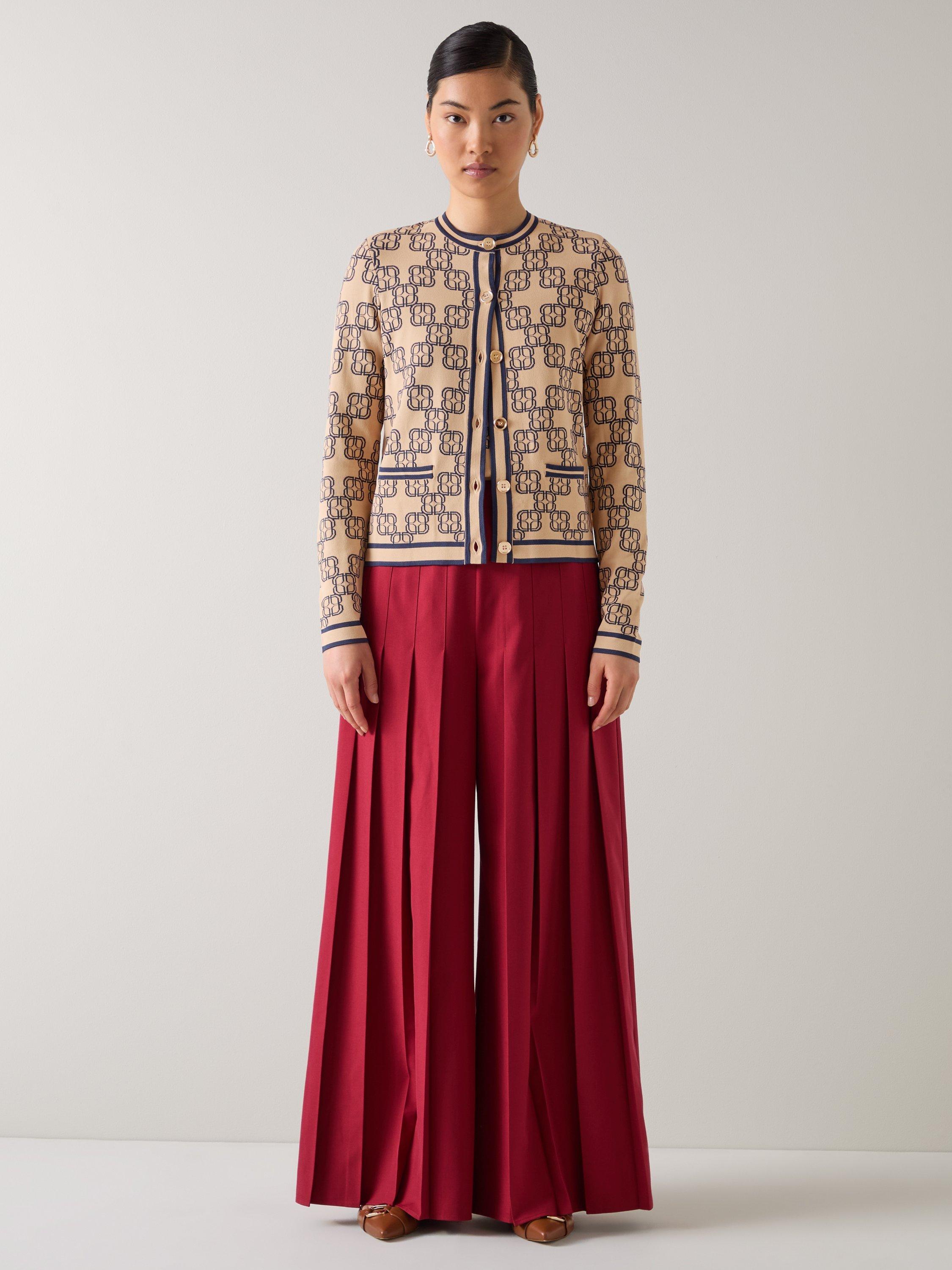 Product image 1 of 5, which shows L.K.Bennett Odette Monogram Cardigan, Navy/Taupe, XS