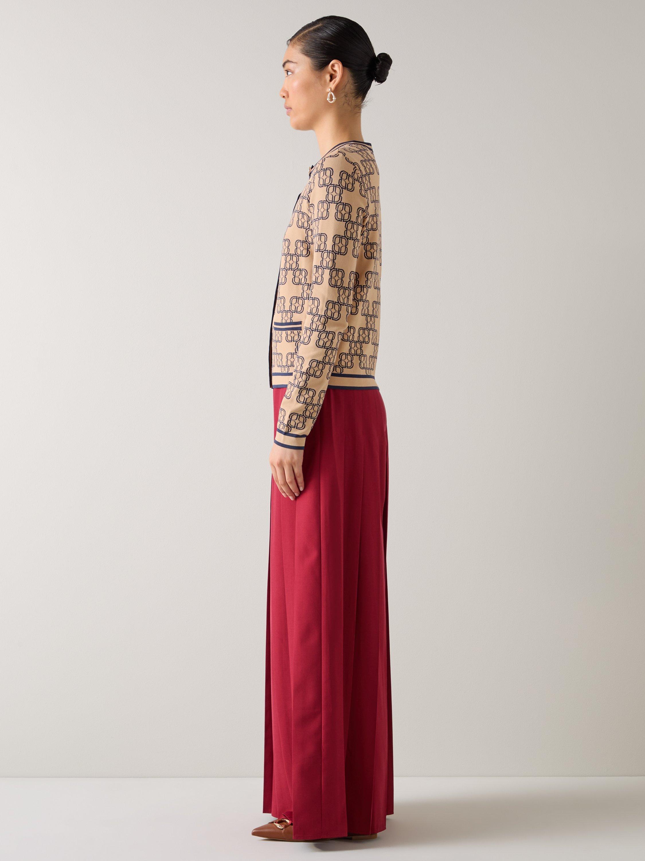 Product image 2 of 5, which shows L.K.Bennett Odette Monogram Cardigan, Navy/Taupe, XS